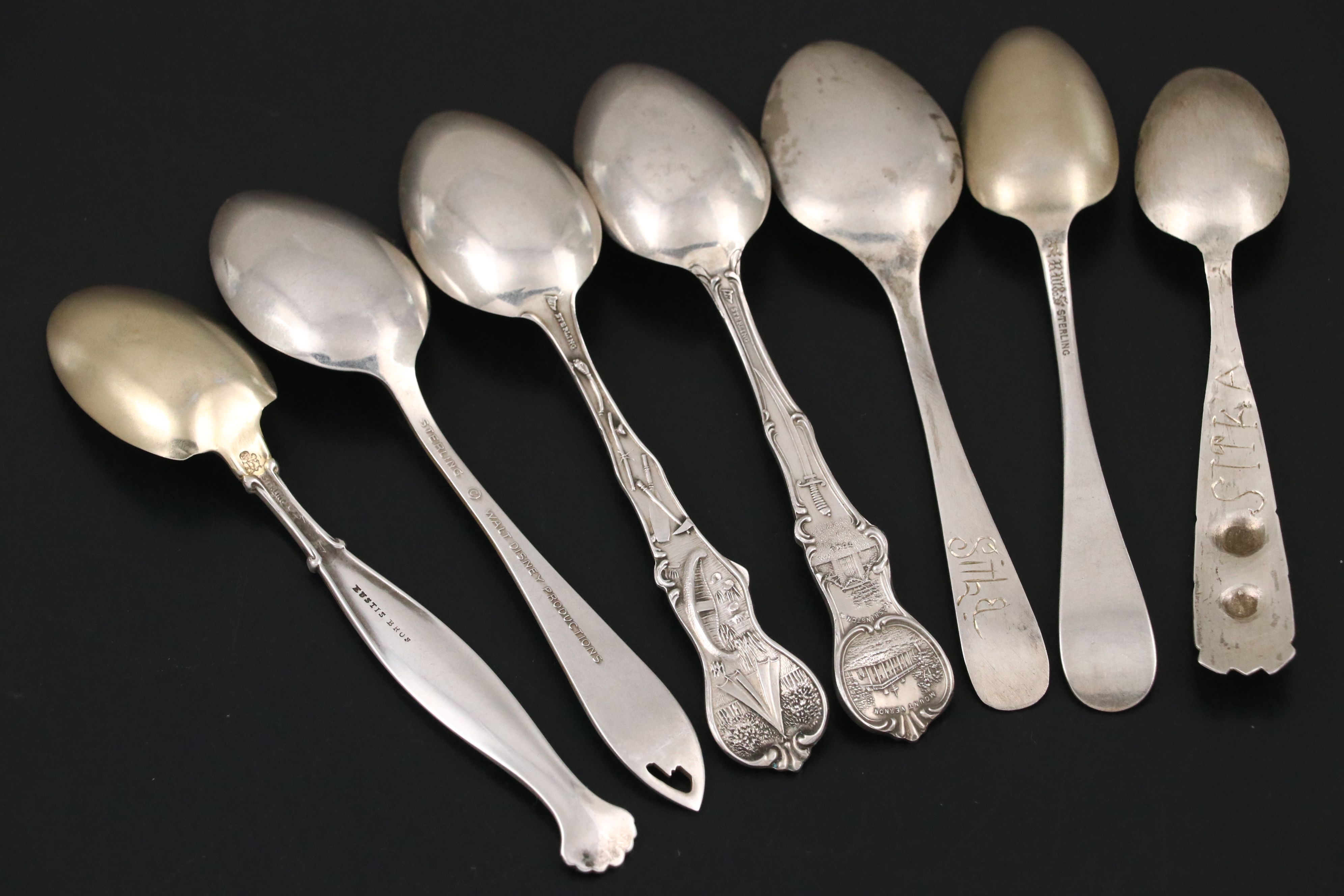 Sitka Tlingit 900 Silver with Other Sterling and 800 Silver Souvenir Spoons