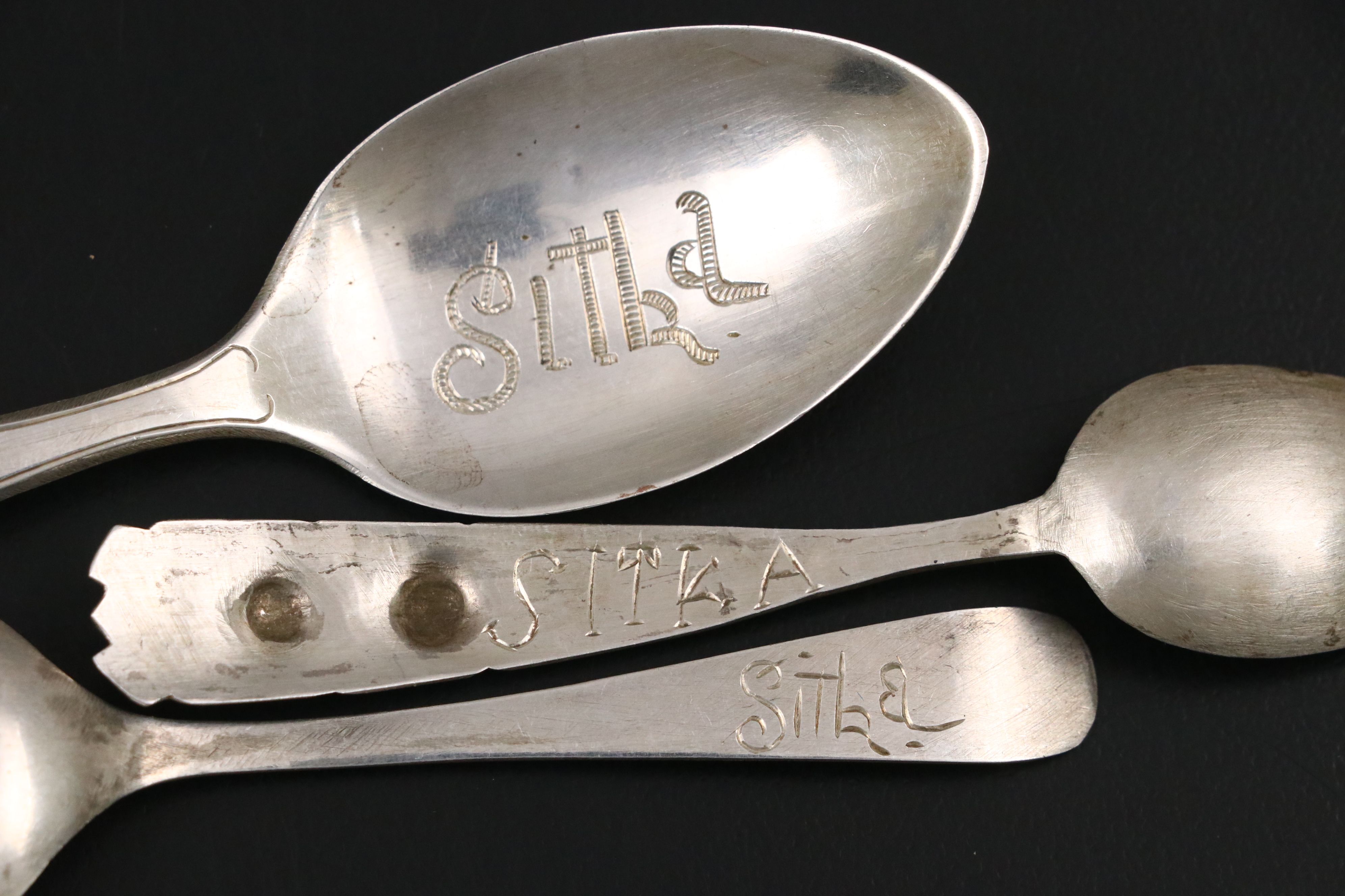 Sitka Tlingit 900 Silver with Other Sterling and 800 Silver Souvenir Spoons