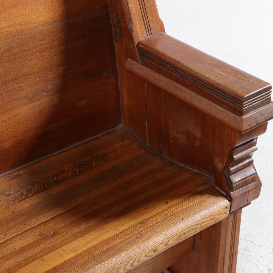 Victorian Gothic Revival Oak Church Pew with Carved End Panels, Circa ...