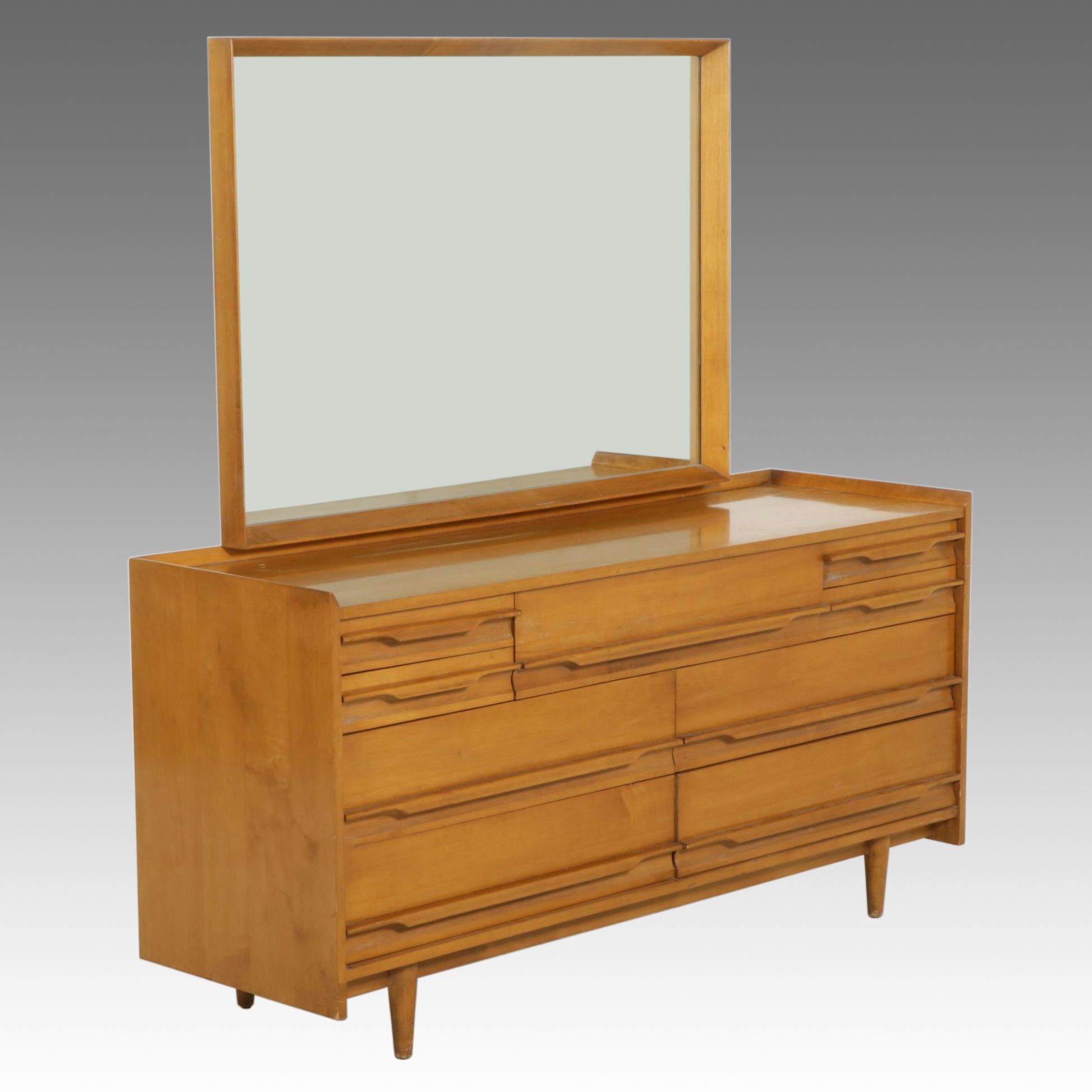 Crawford Furniture Mid Century Modern Maple Dresser and Mirror