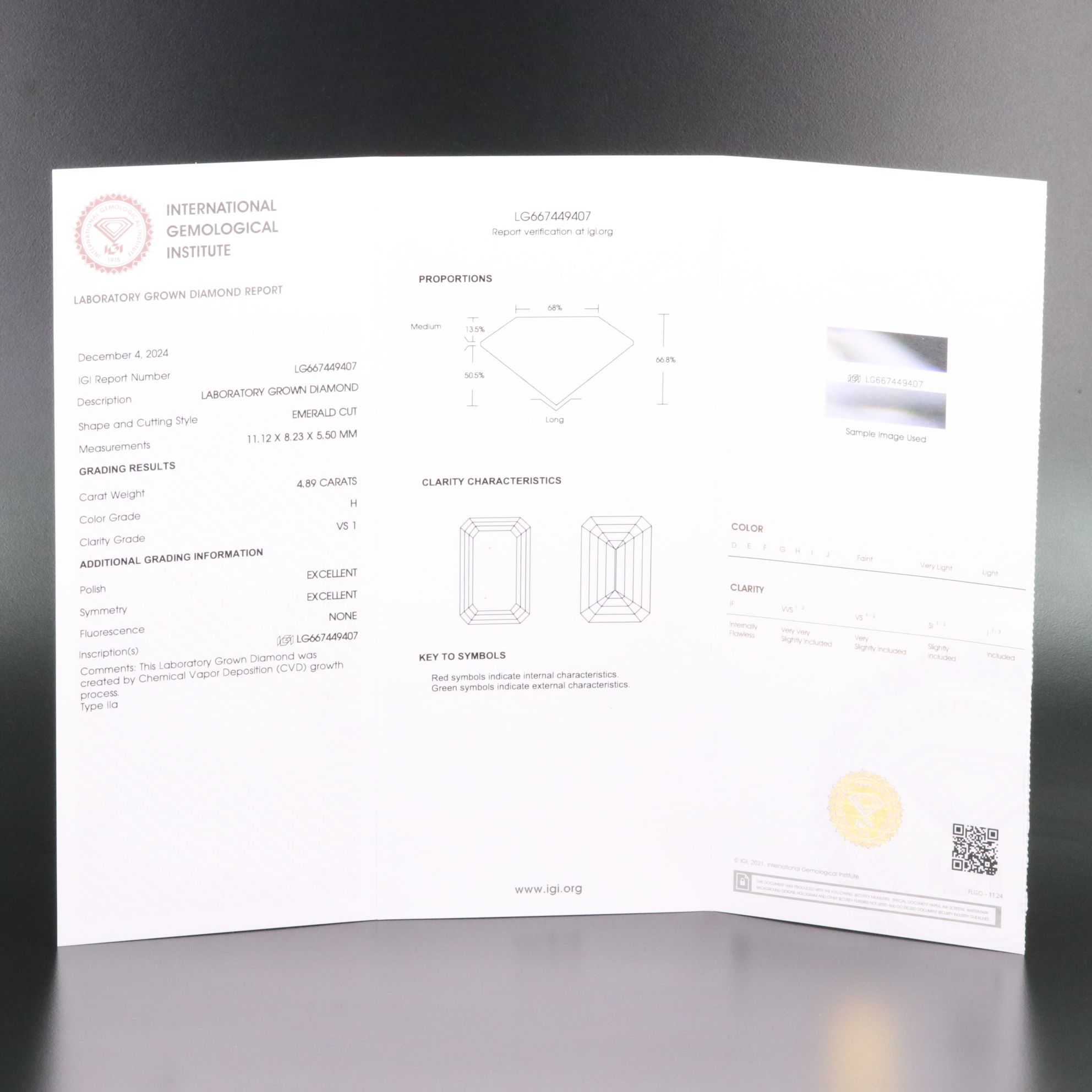 Loose 4.89 CT Lab Grown Diamond with IGI Report