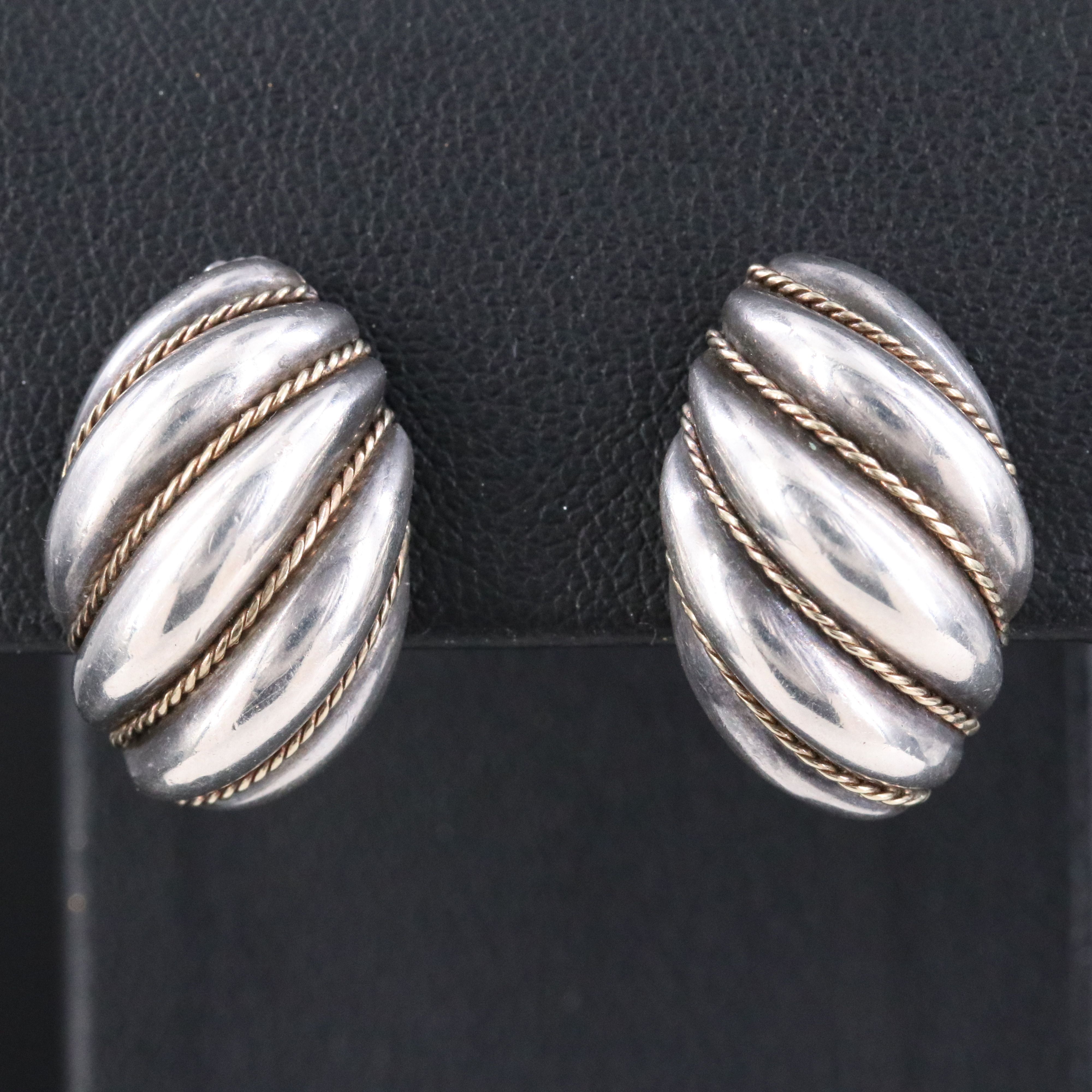 Tiffany & Co. Sterling Fluted Clip Earrings with 18K Accents