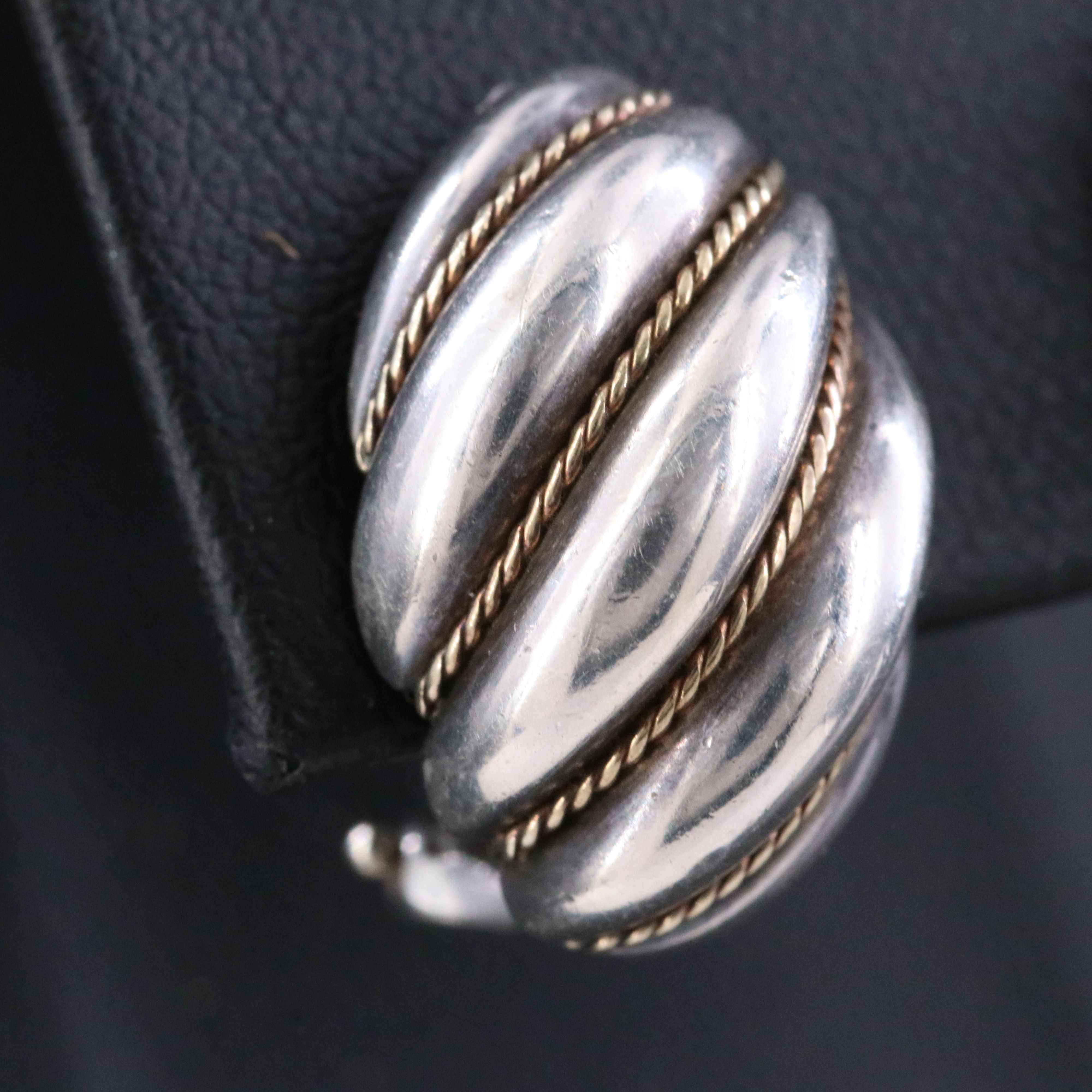 Tiffany & Co. Sterling Fluted Clip Earrings with 18K Accents