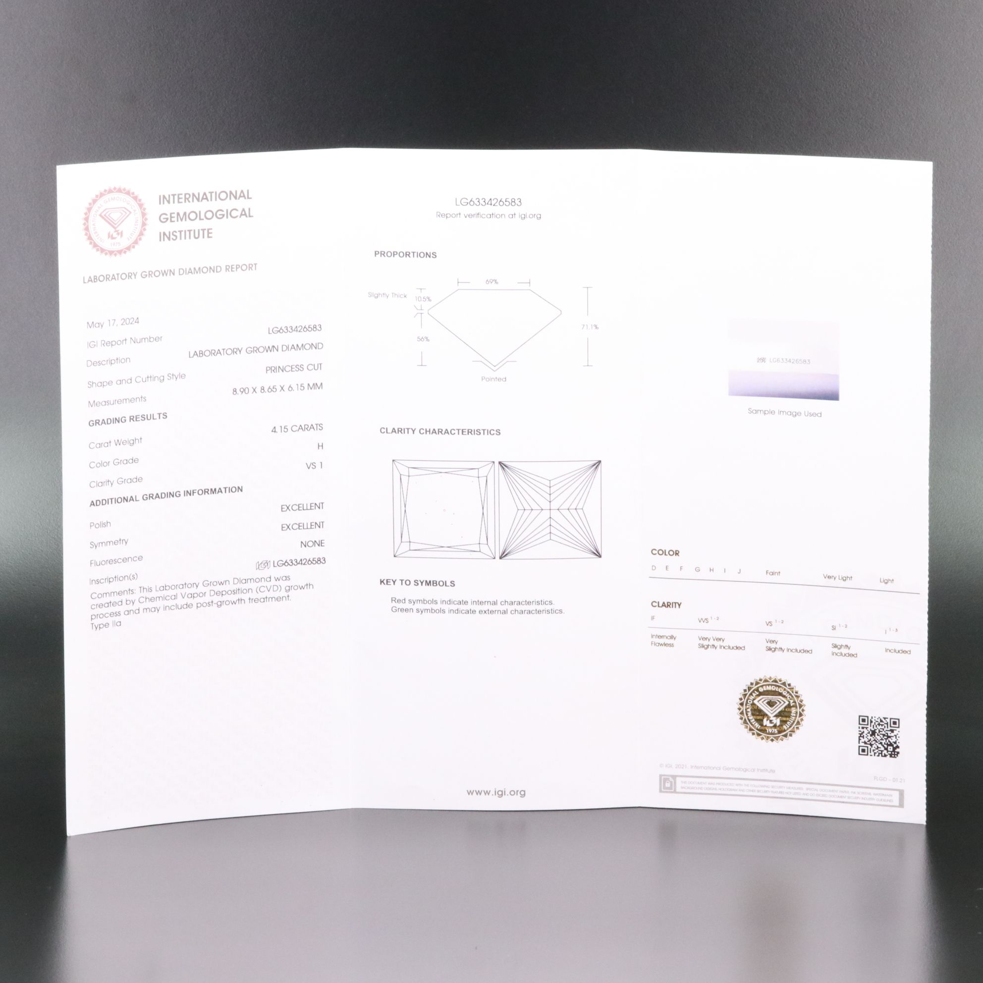 Loose 4.15 CT Lab Grown Diamond with IGI Report