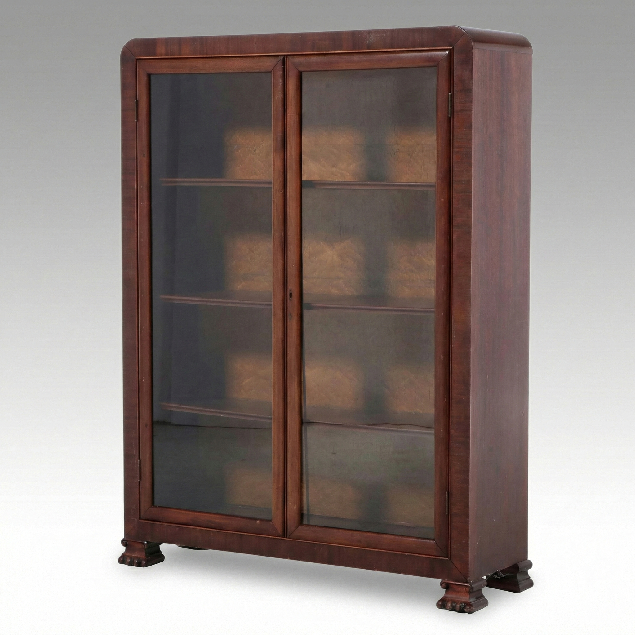 Biedermeier Mahogany Veneer Glazed Bookcase, Mid-19th Century