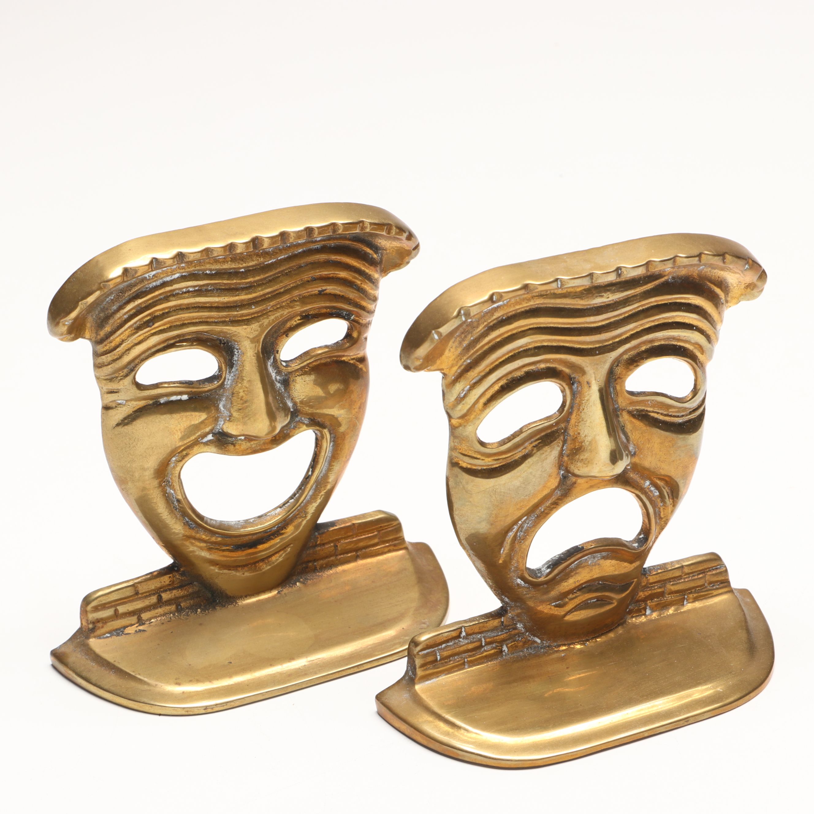 Penco Brass Finish Drama Mask with Jester Bookends