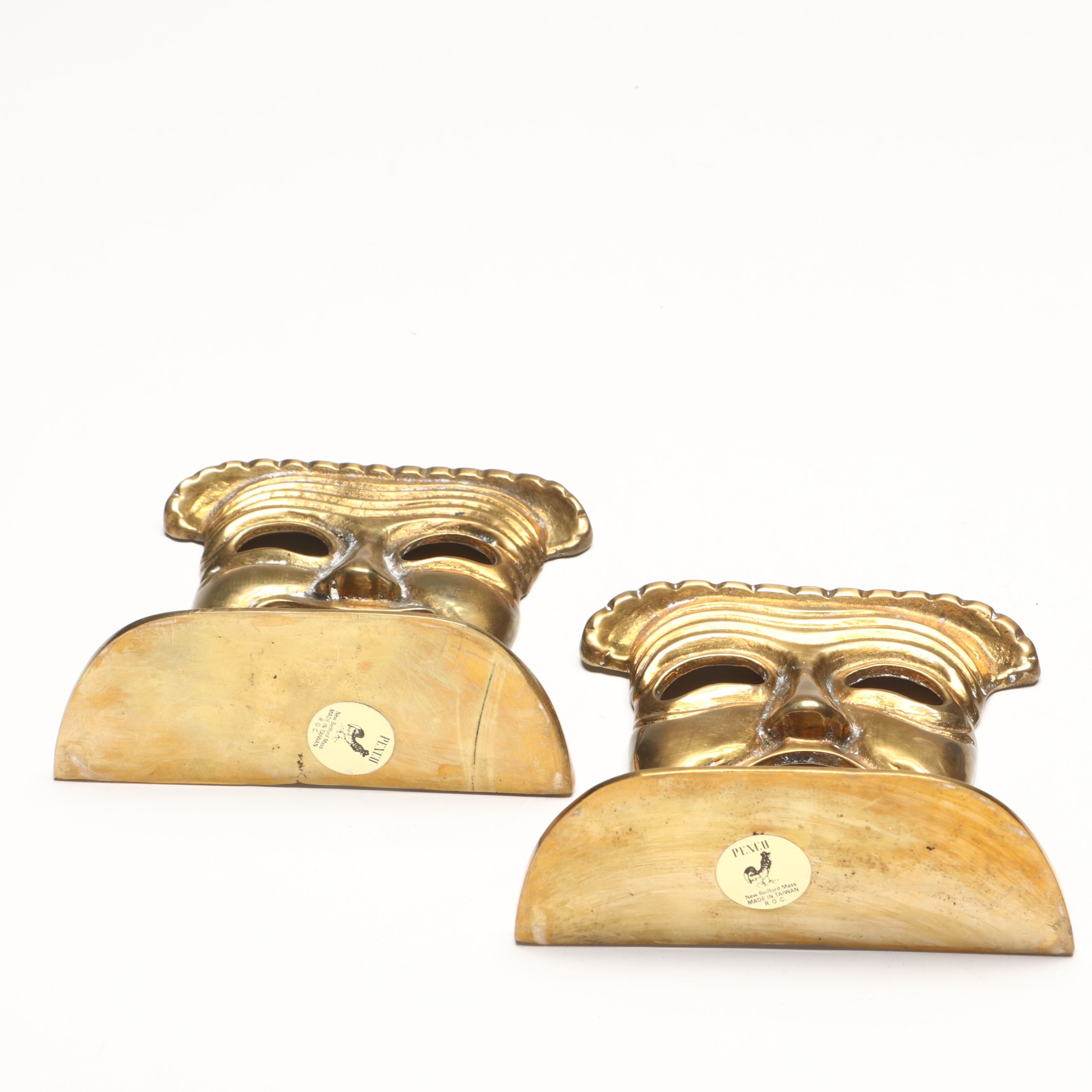 Penco Brass Finish Drama Mask with Jester Bookends