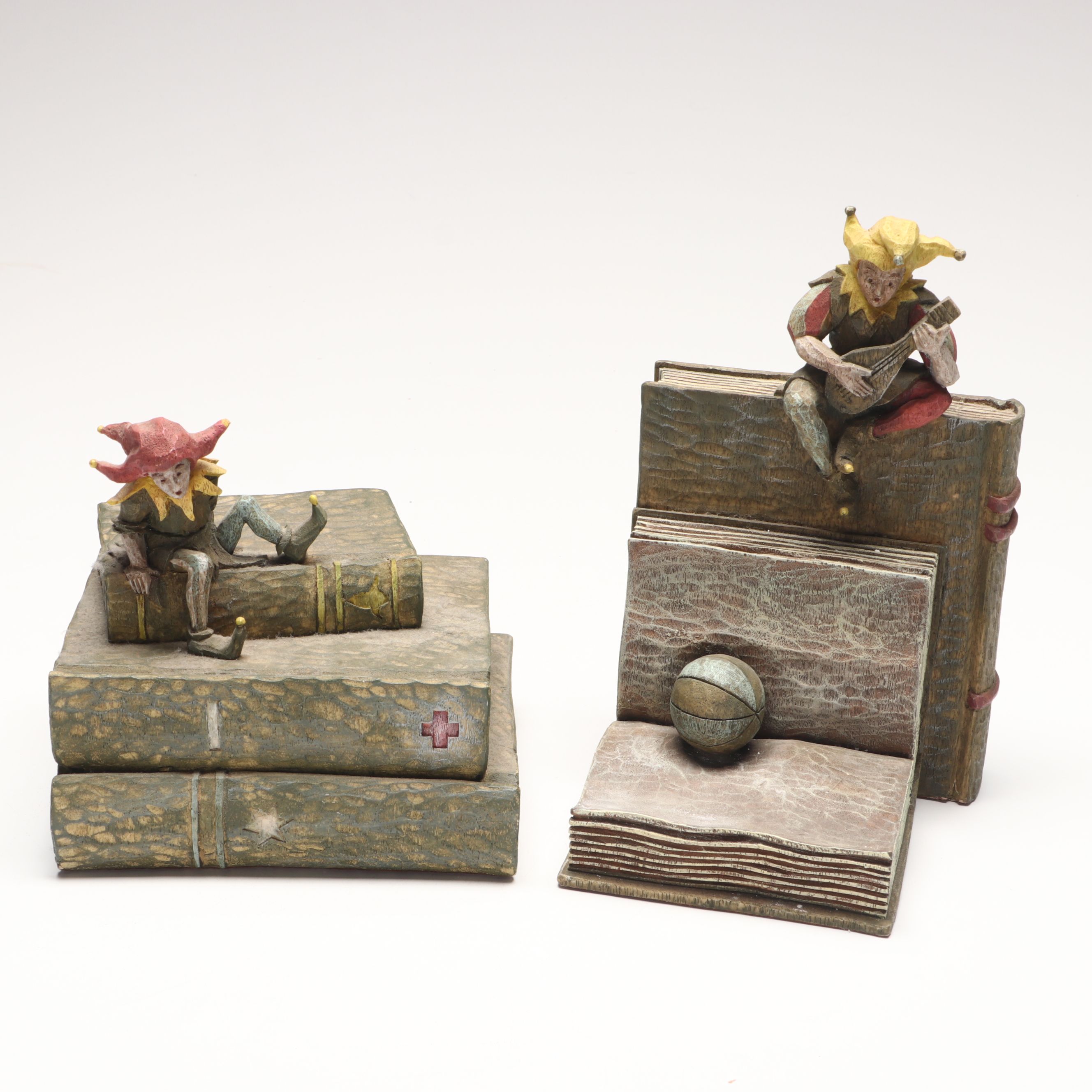 Penco Brass Finish Drama Mask with Jester Bookends