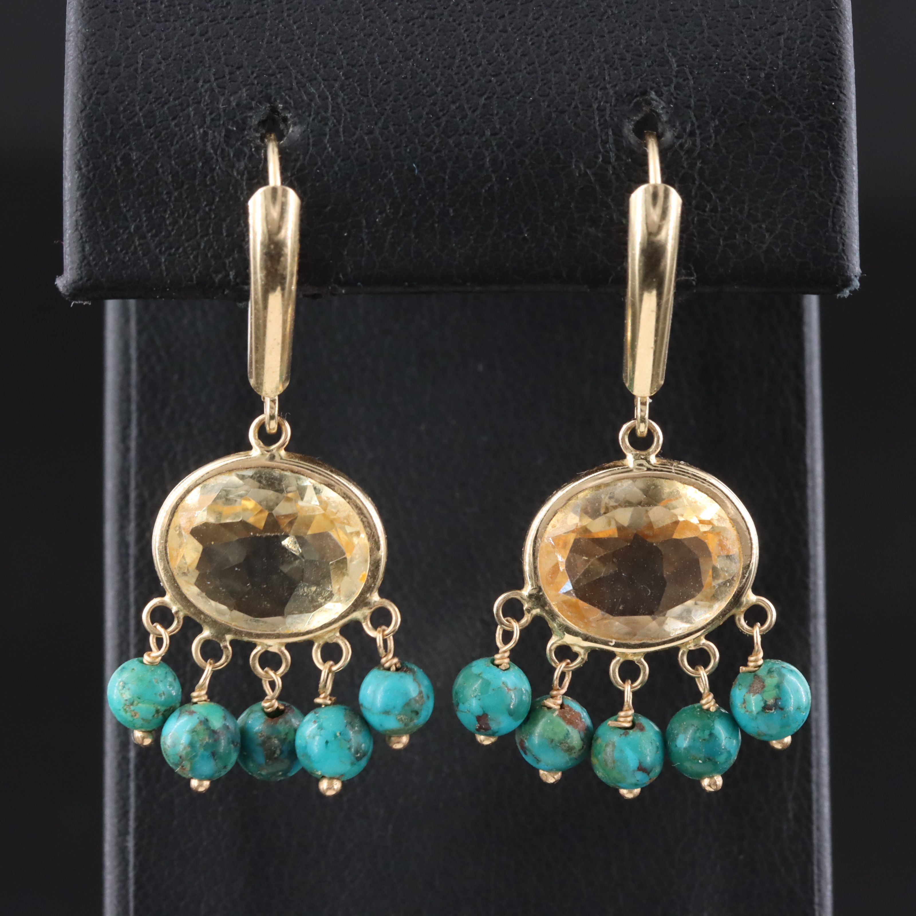 14K Citrine and Turquoise Drop Earrings