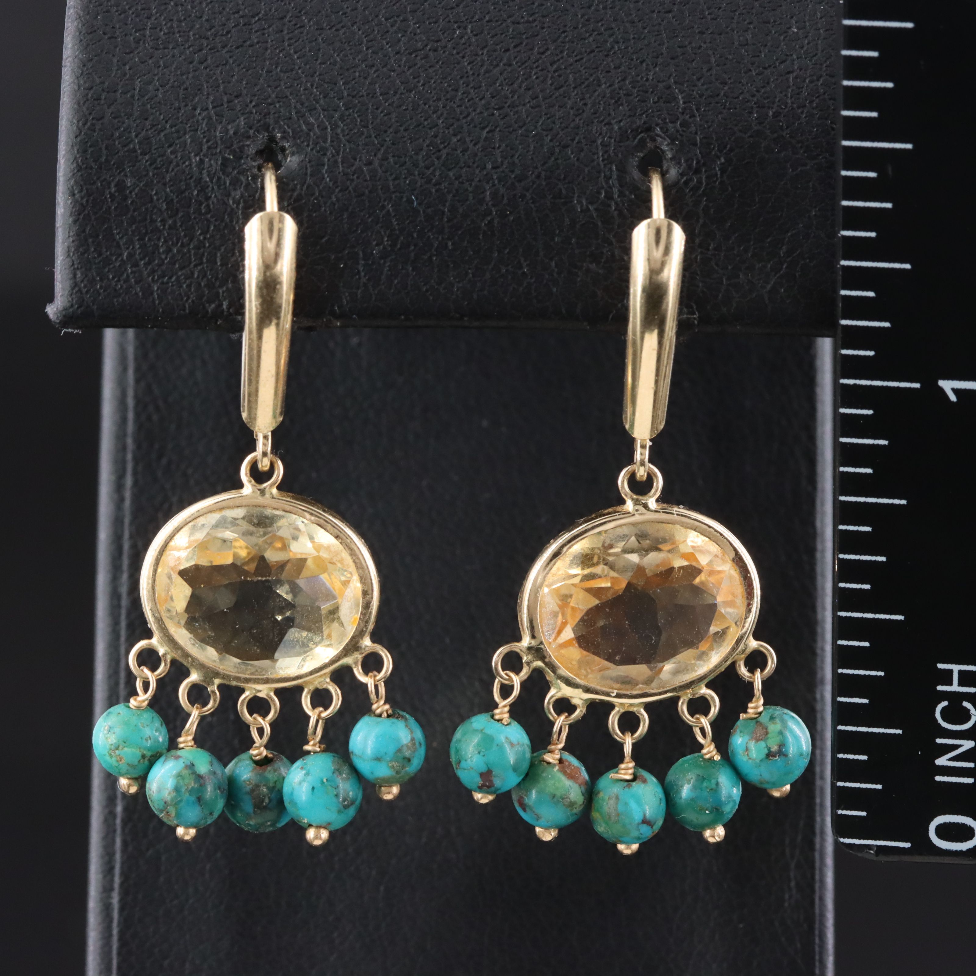 14K Citrine and Turquoise Drop Earrings
