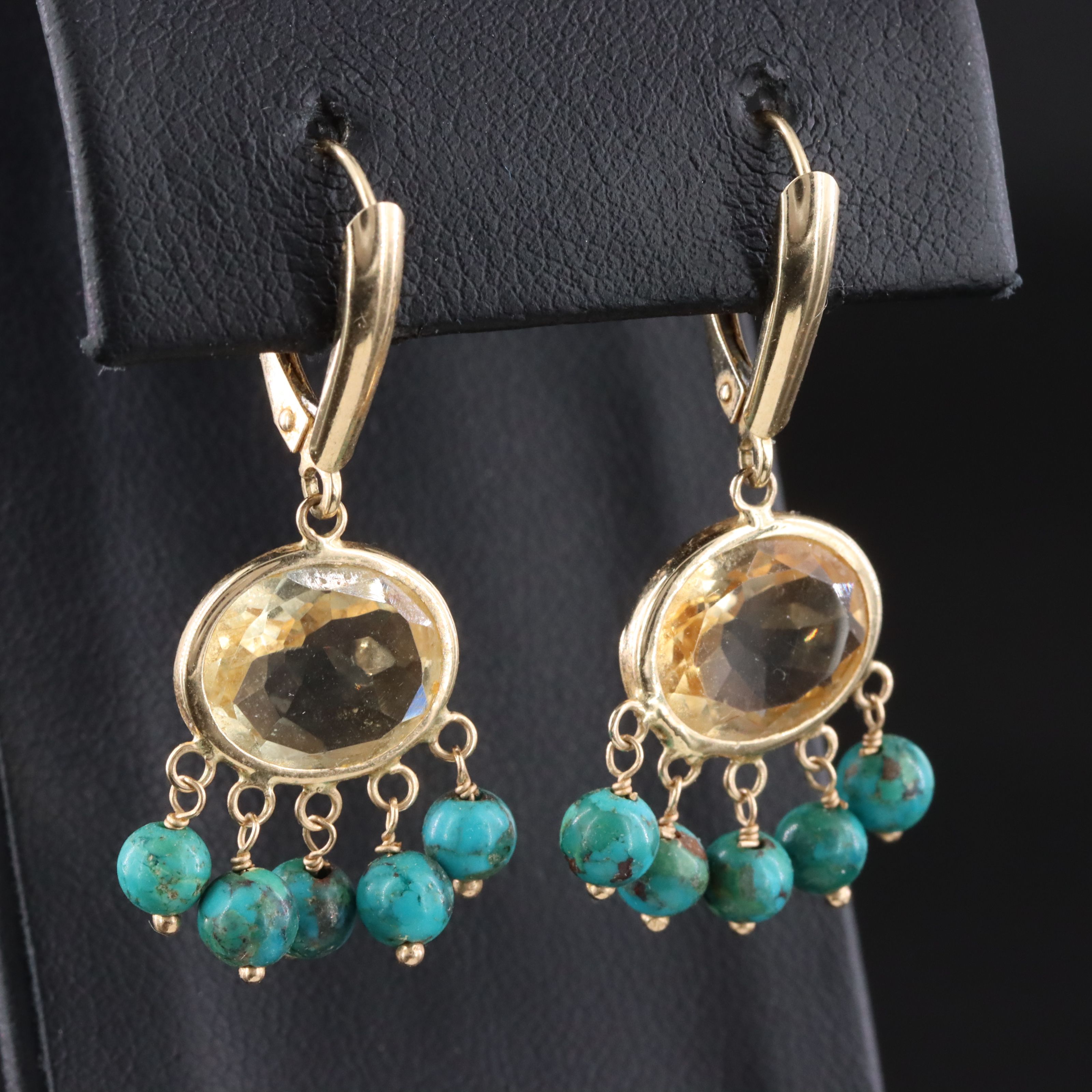 14K Citrine and Turquoise Drop Earrings