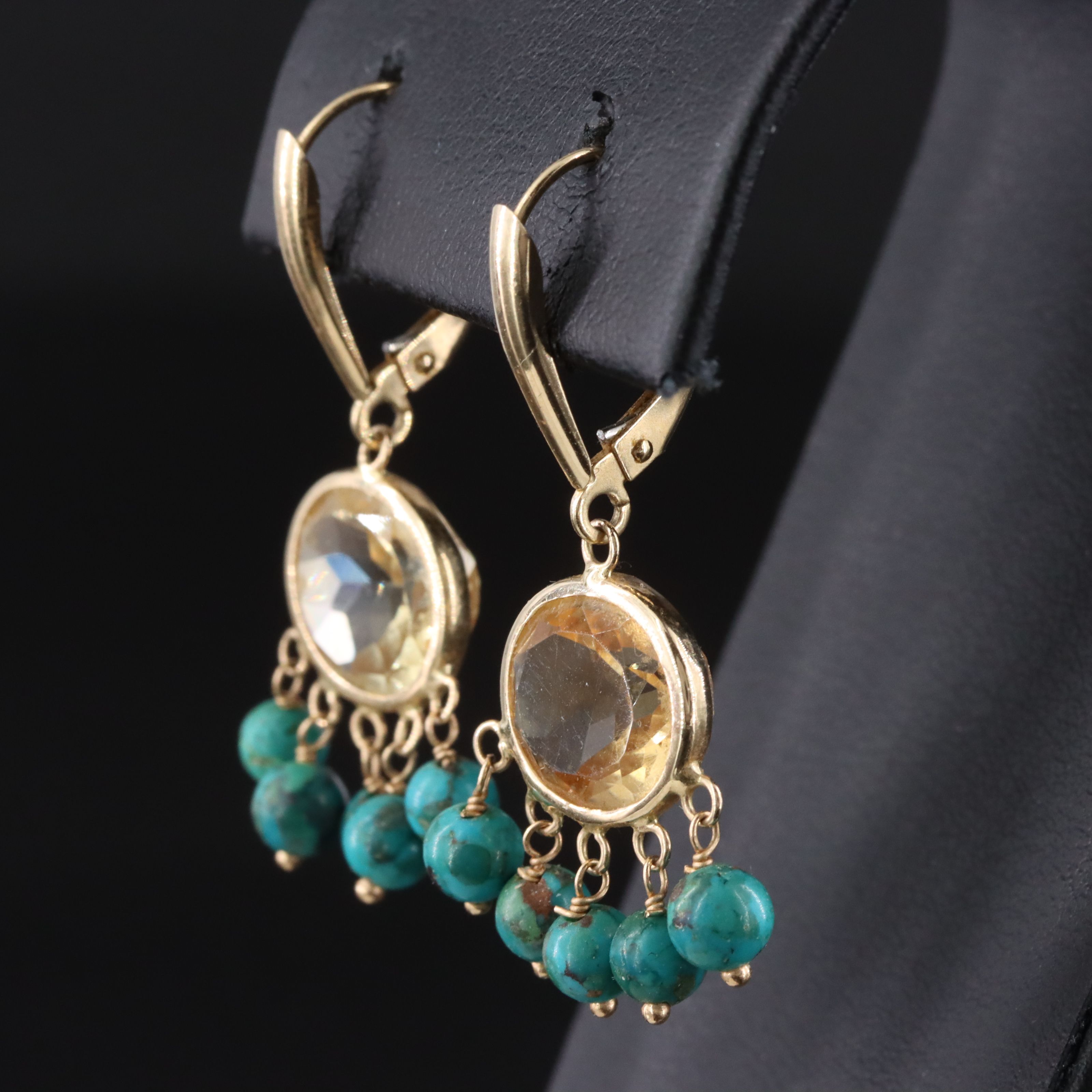 14K Citrine and Turquoise Drop Earrings