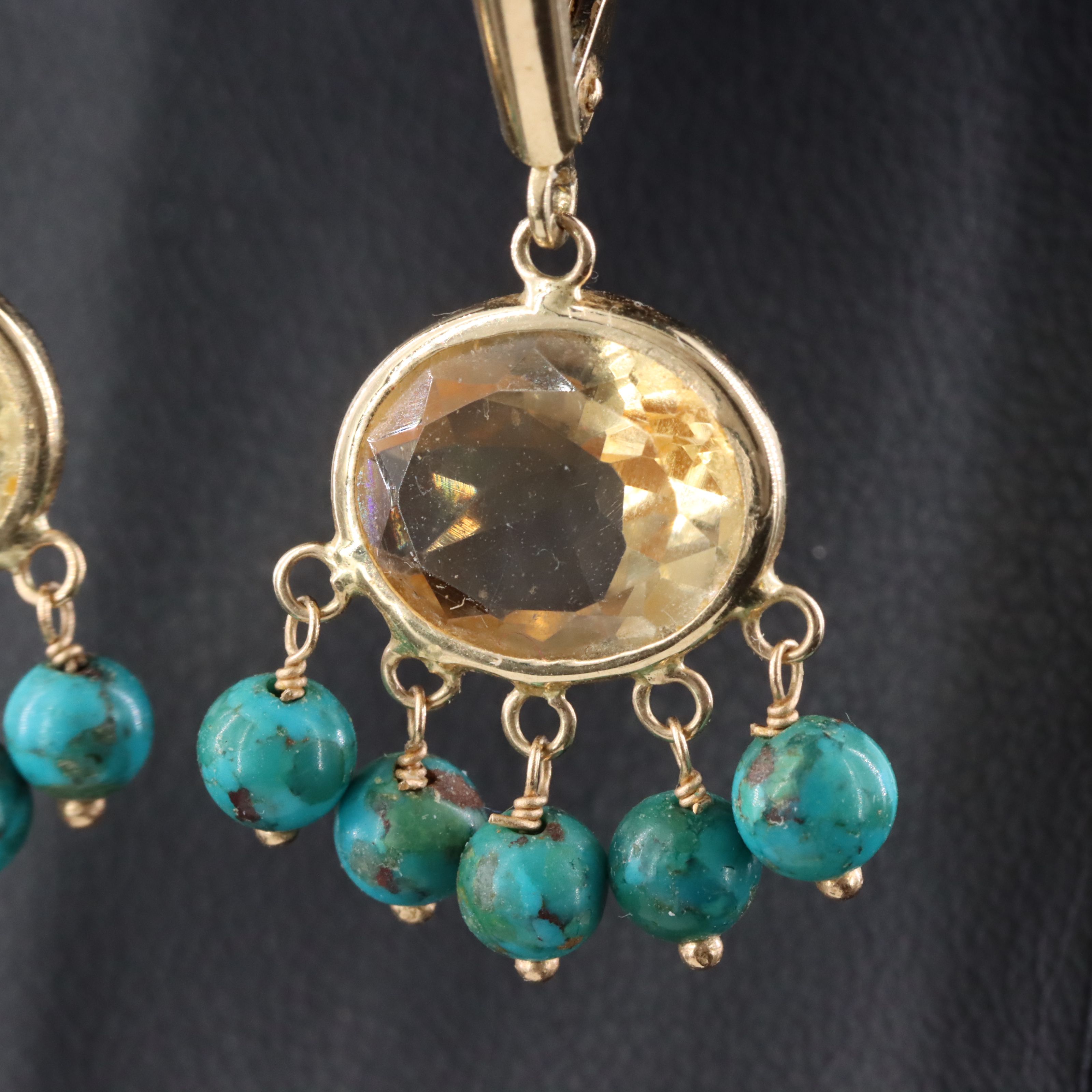 14K Citrine and Turquoise Drop Earrings