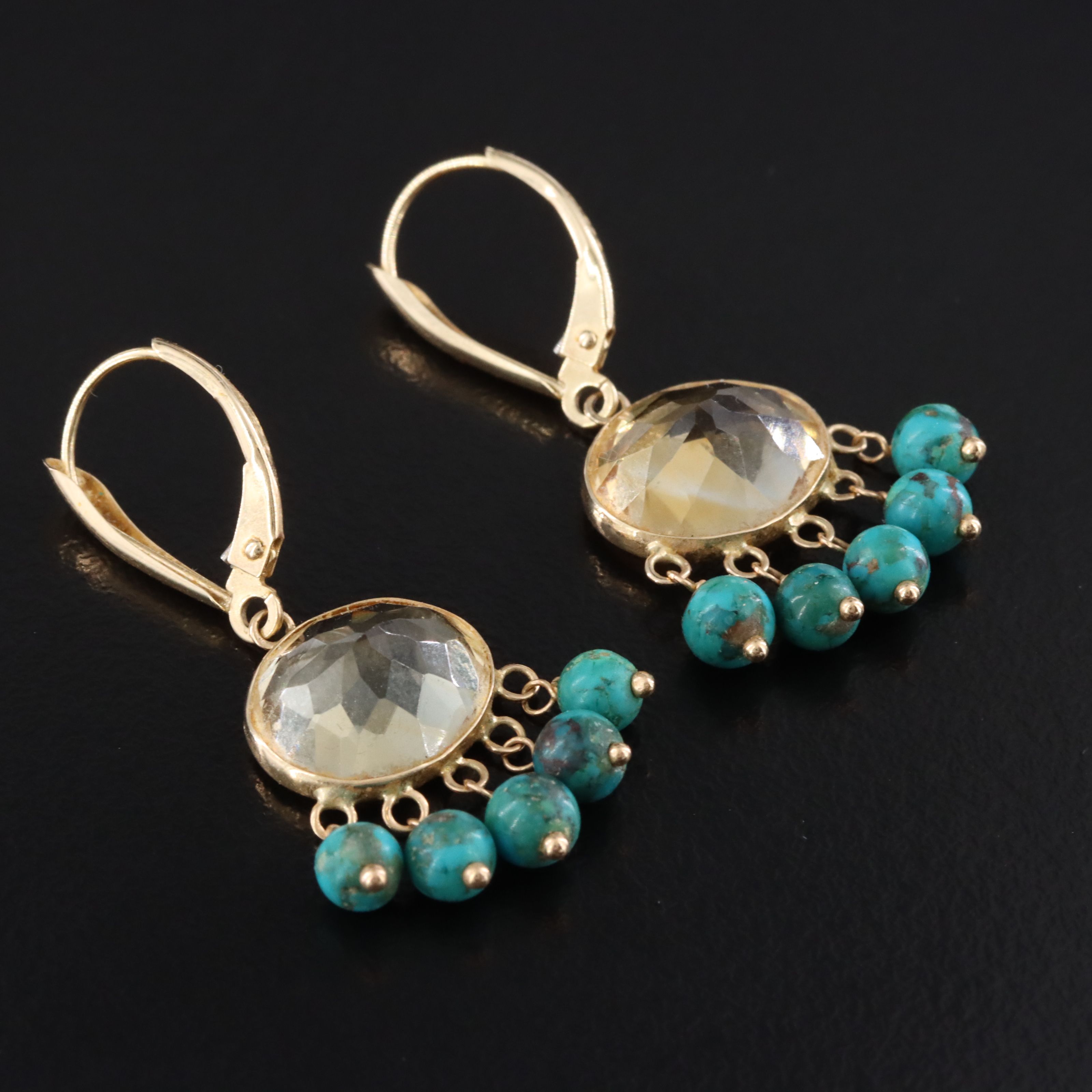 14K Citrine and Turquoise Drop Earrings