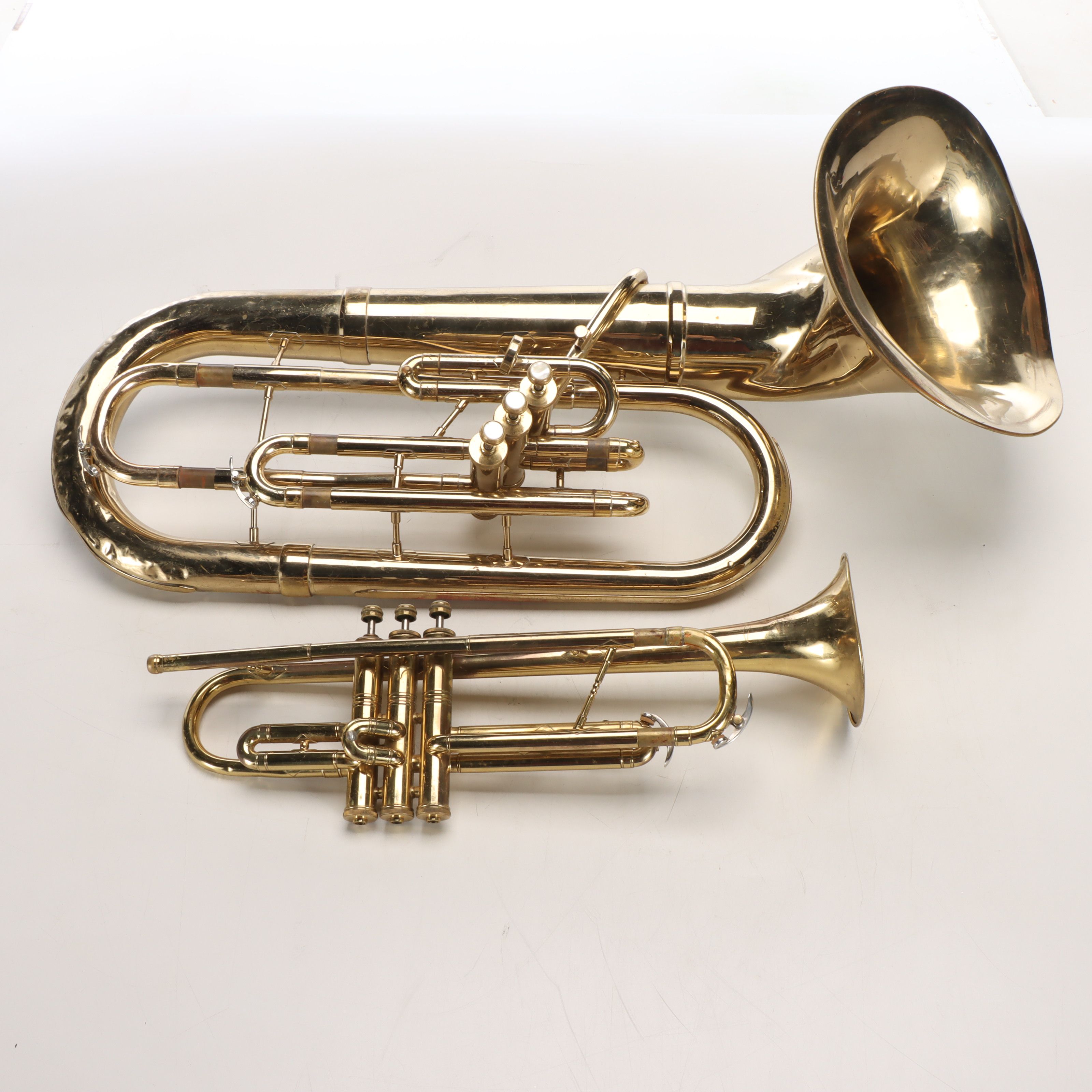 Pan American Gold Finish Trumpet and Baritone Horn with MOP Keys