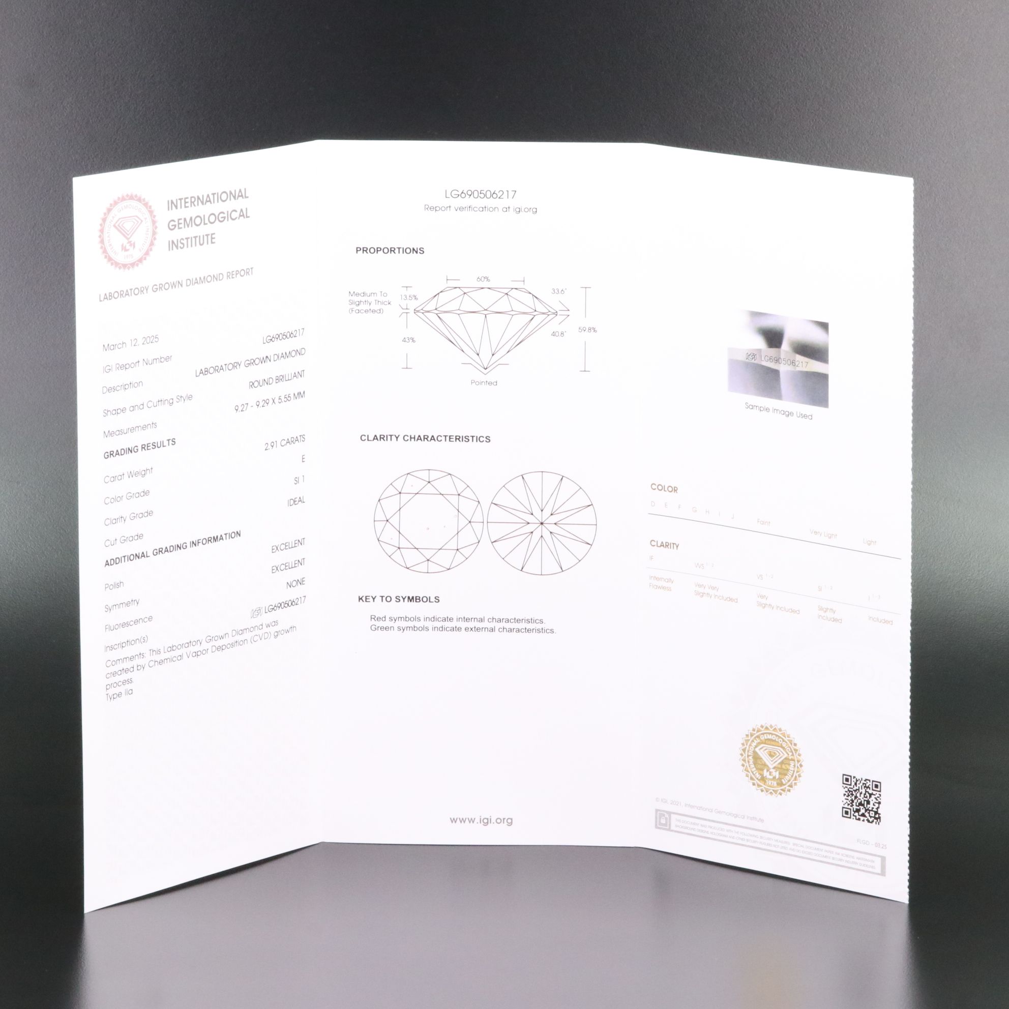 Loose 2.91 CT Lab Grown Diamond with IGI Report