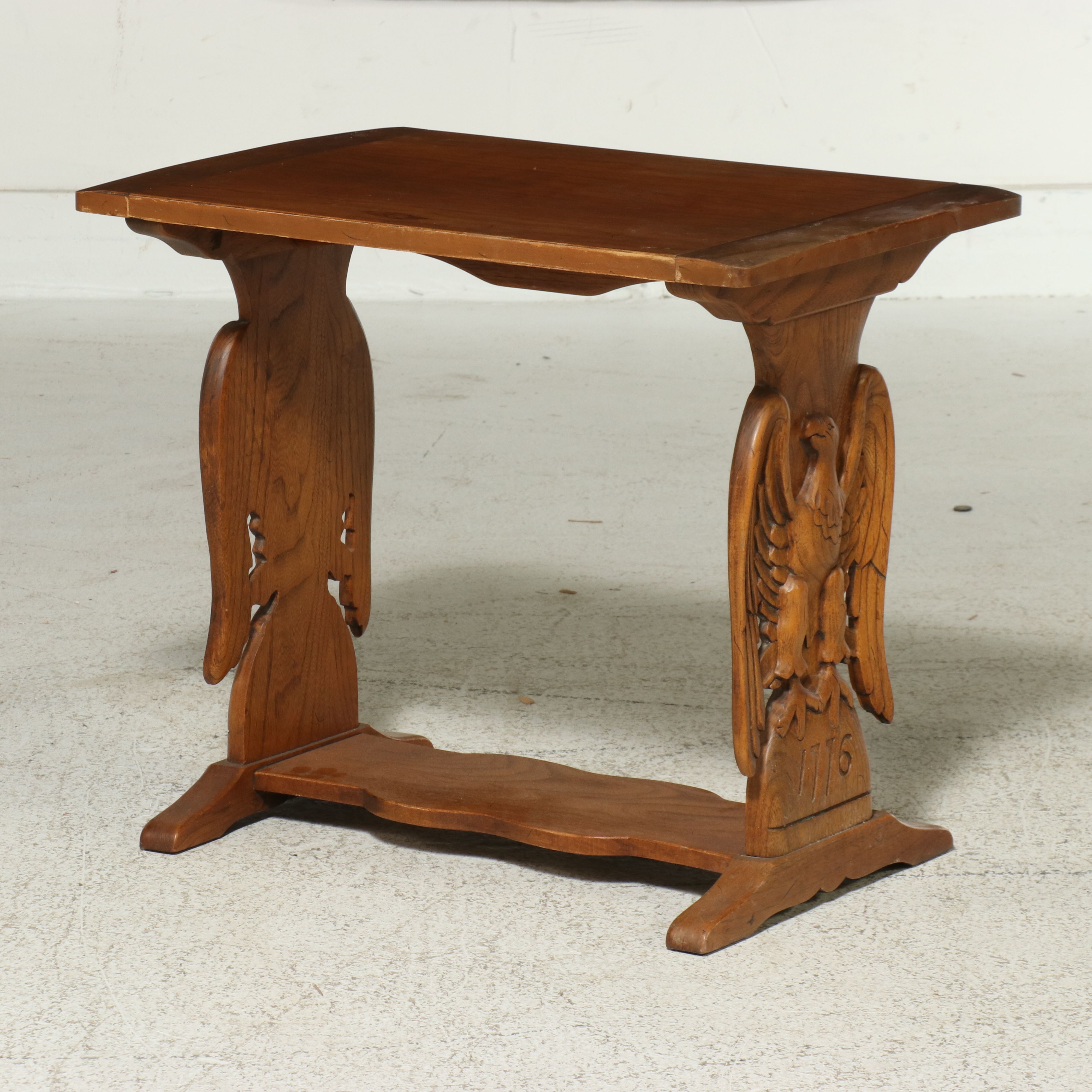 Bicentennial Commemorative Oak Trestle Side Table, 1976