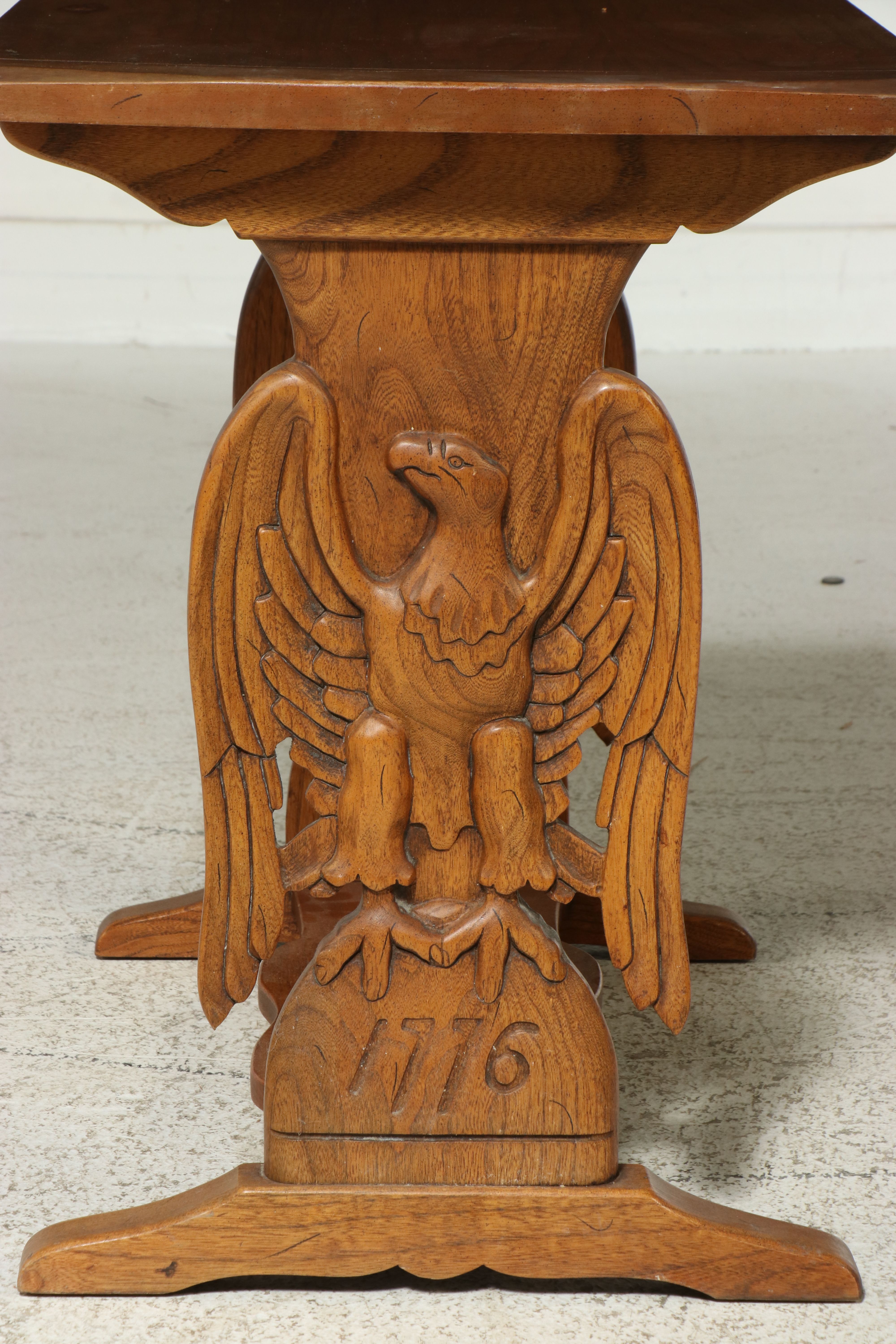 Bicentennial Commemorative Oak Trestle Side Table, 1976
