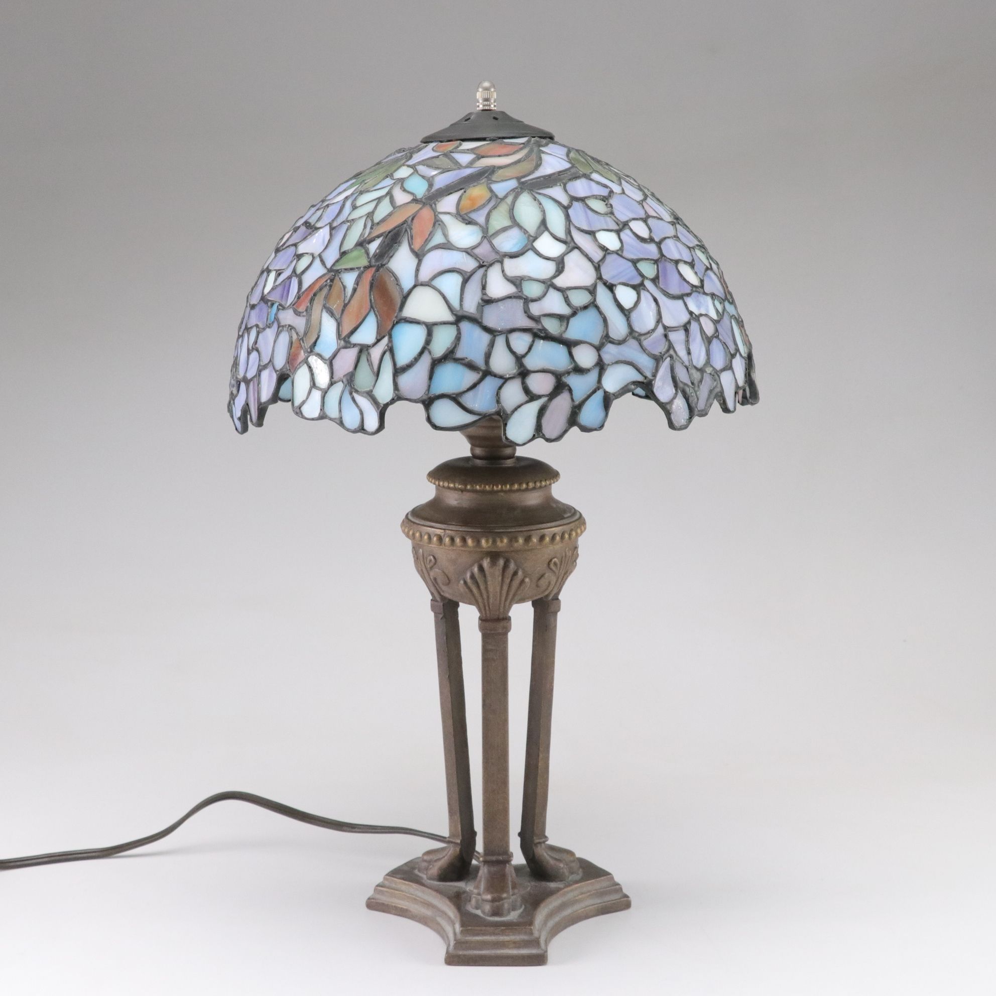 Bronzed Finish Empire Style Lamp with Wisteria Slag Glass Shade