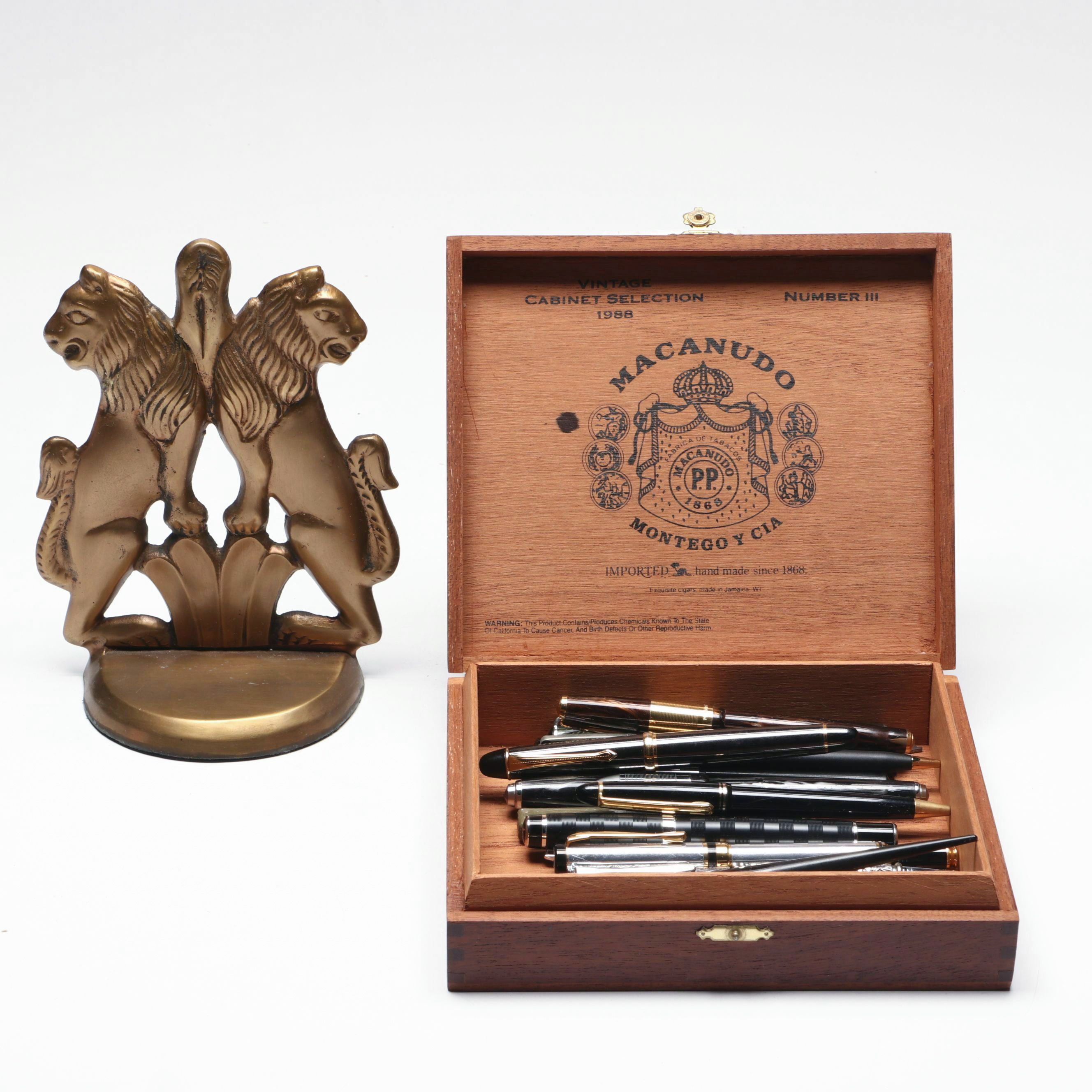 Waterford "Kilbarry" Fountain Pen with More Pens, Cigar Box and Lion Doorstop