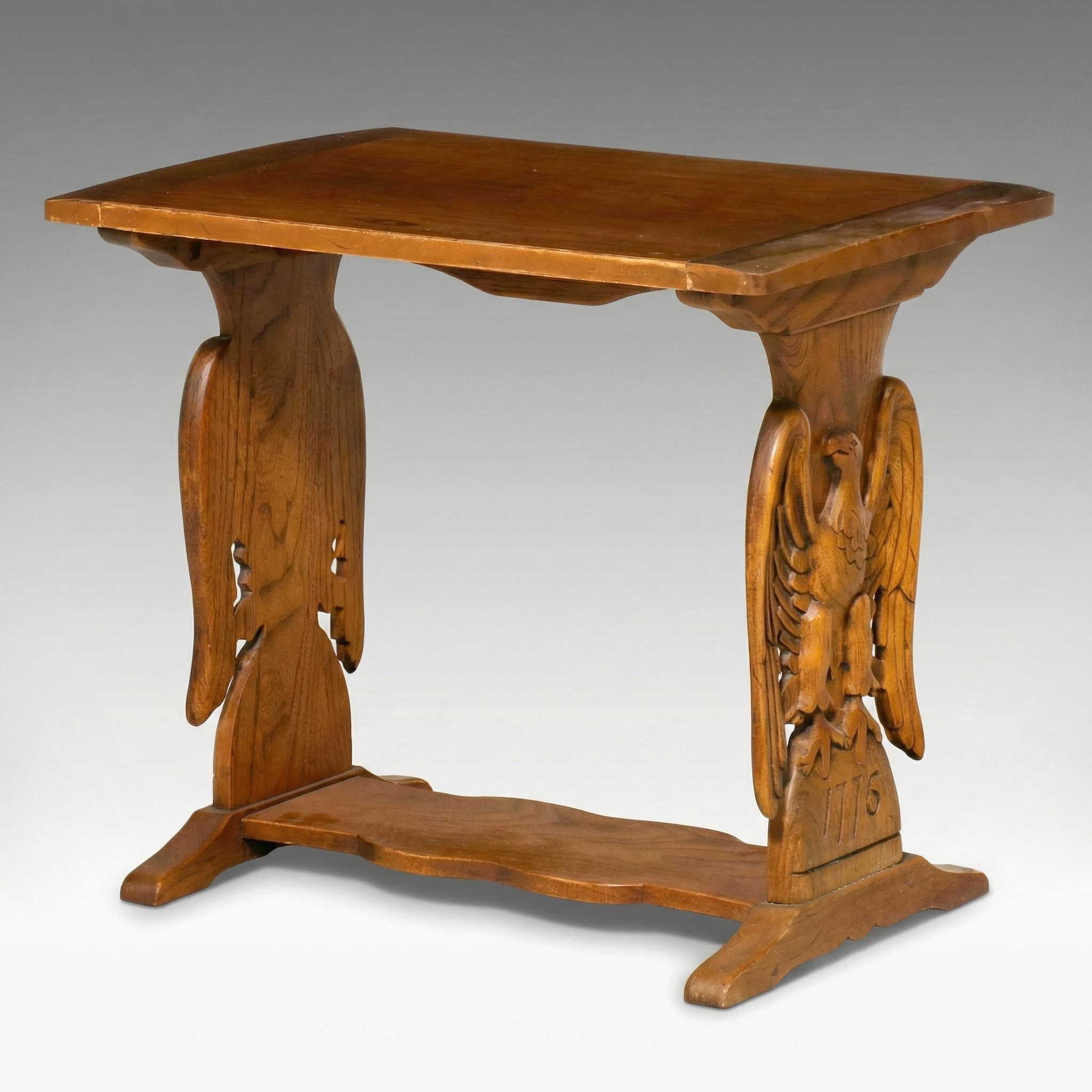 Bicentennial Commemorative Oak Trestle Side Table, 1976