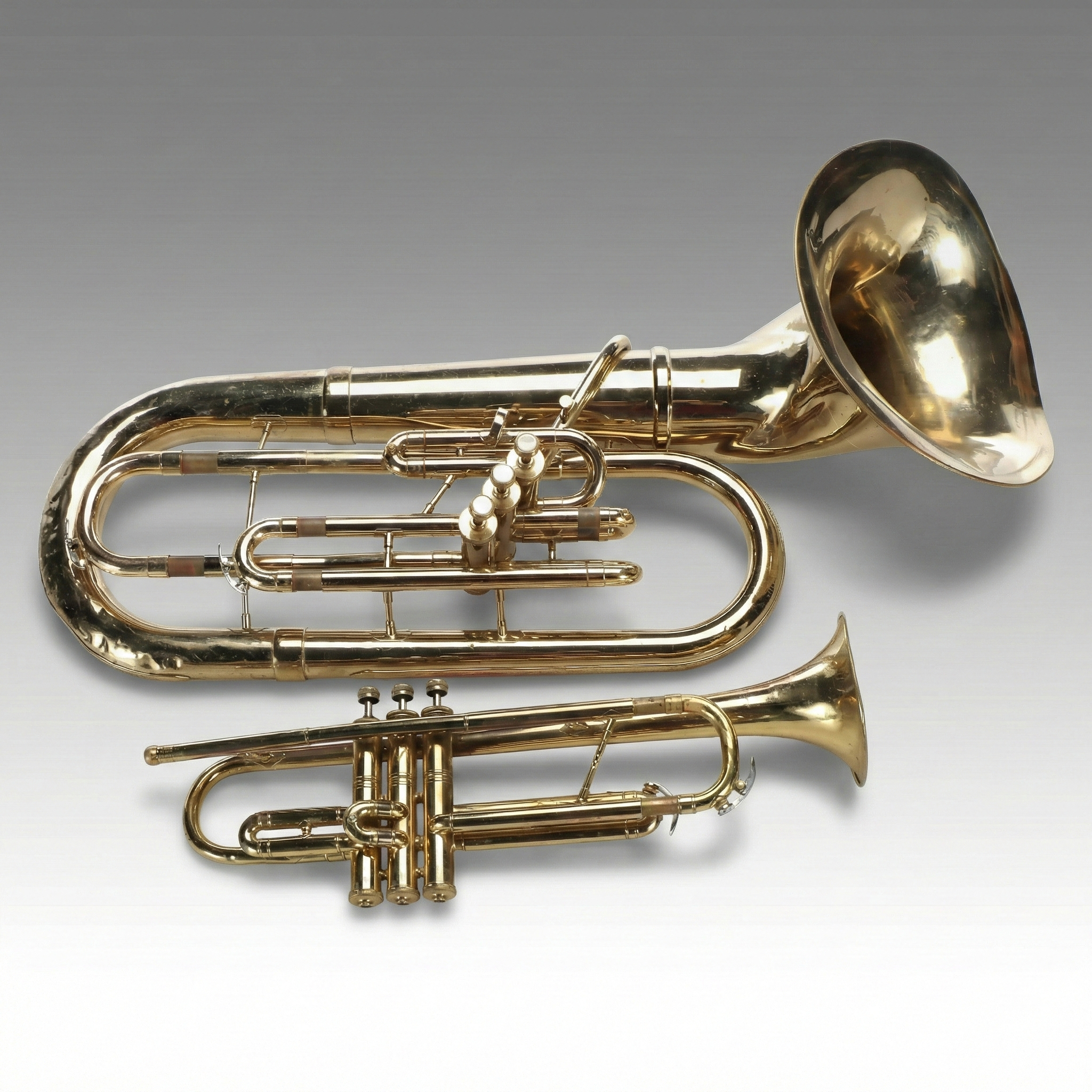 Pan American Gold Finish Trumpet and Baritone Horn with MOP Keys