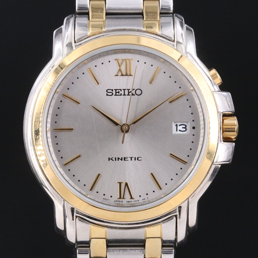 Seiko Two-Tone Stainless Steel Kinetic Dress Watch # 5M620B20 | EBTH