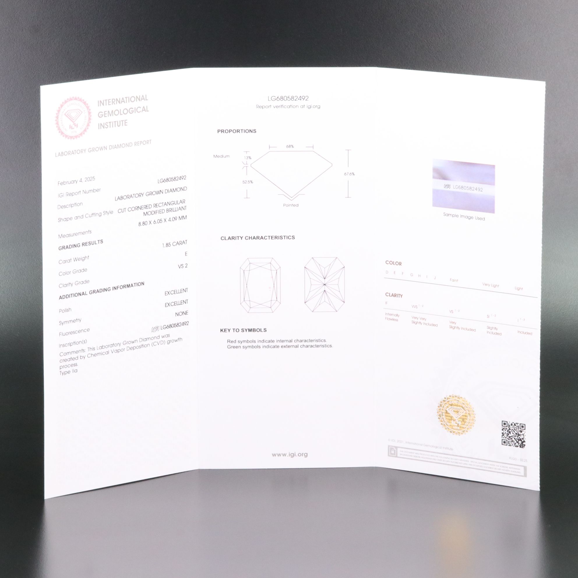 Loose 1.85 CT Lab Grown Diamond with IGI Report