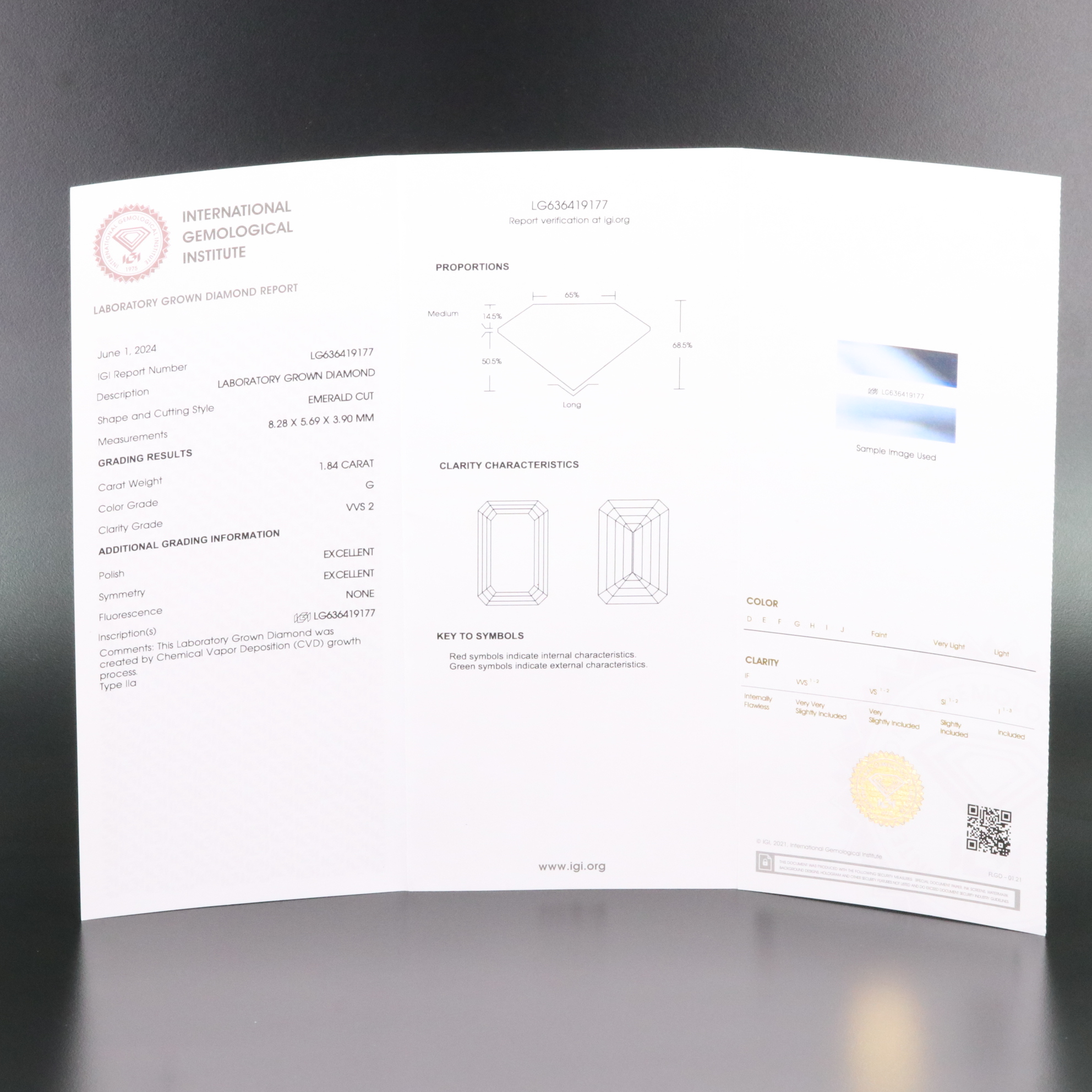Loose 1.84 CT Lab Grown Diamond with IGI Report