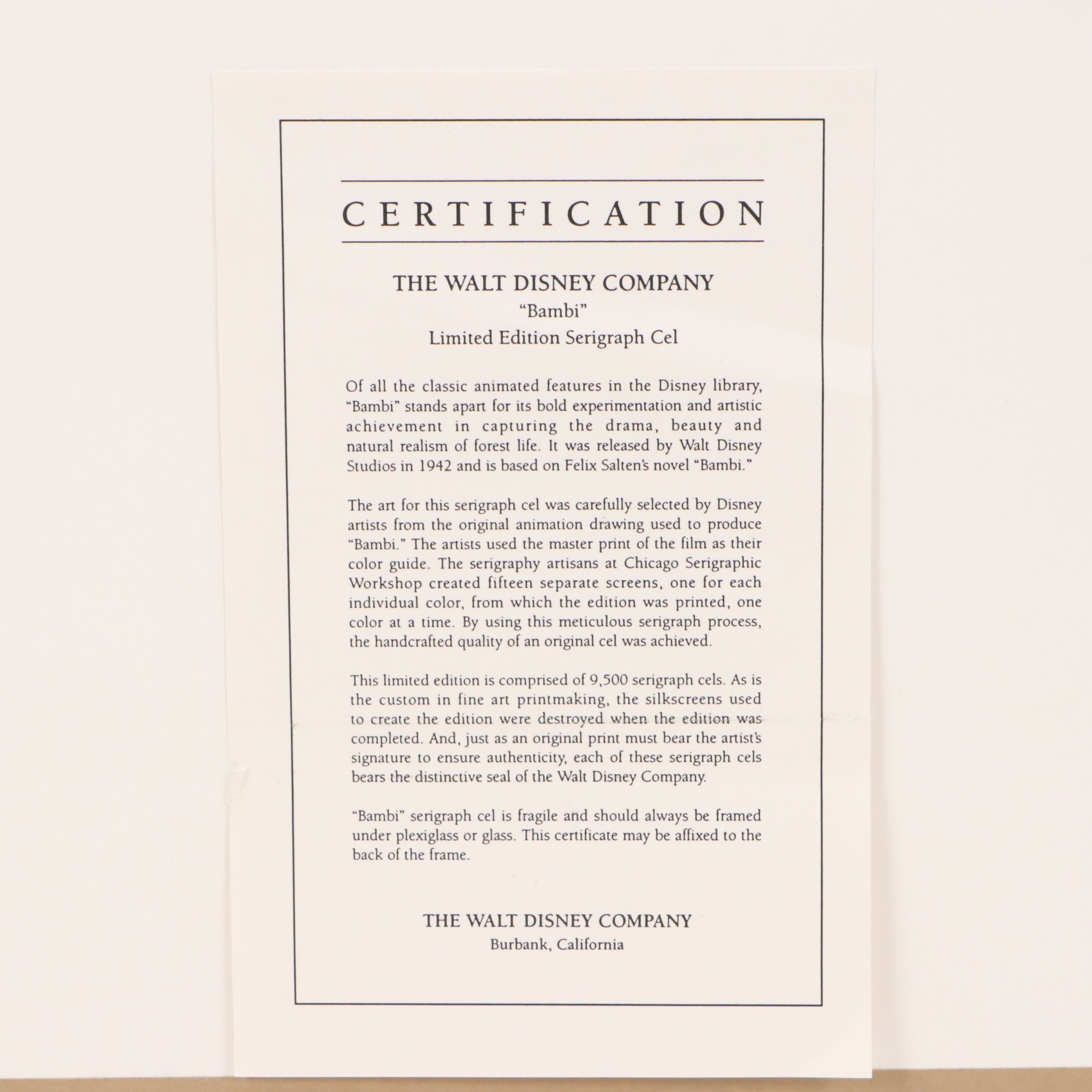 The Walt Disney Company Serigraph "Bambi"