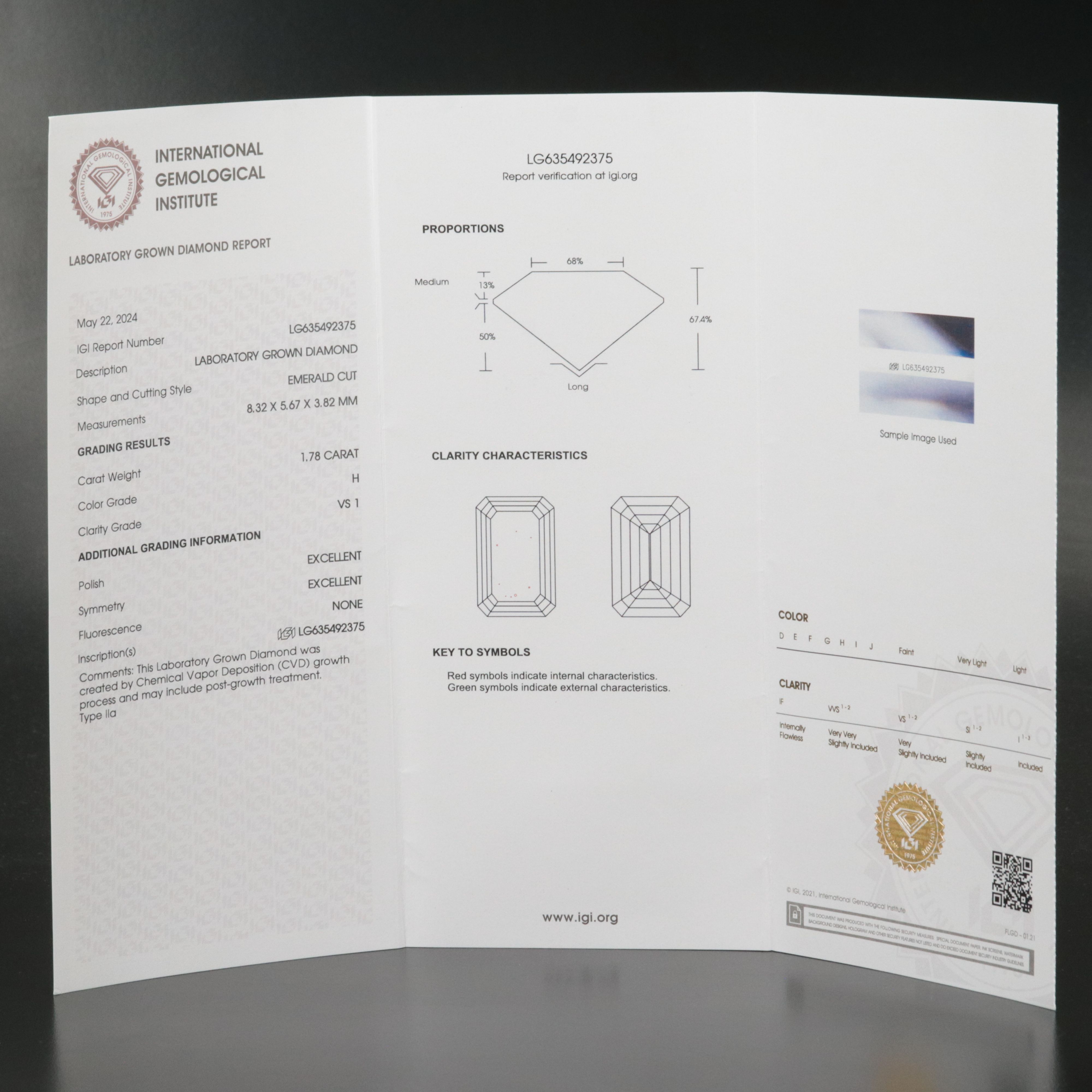 Loose 1.78 CT Lab Grown Diamond with IGI Report