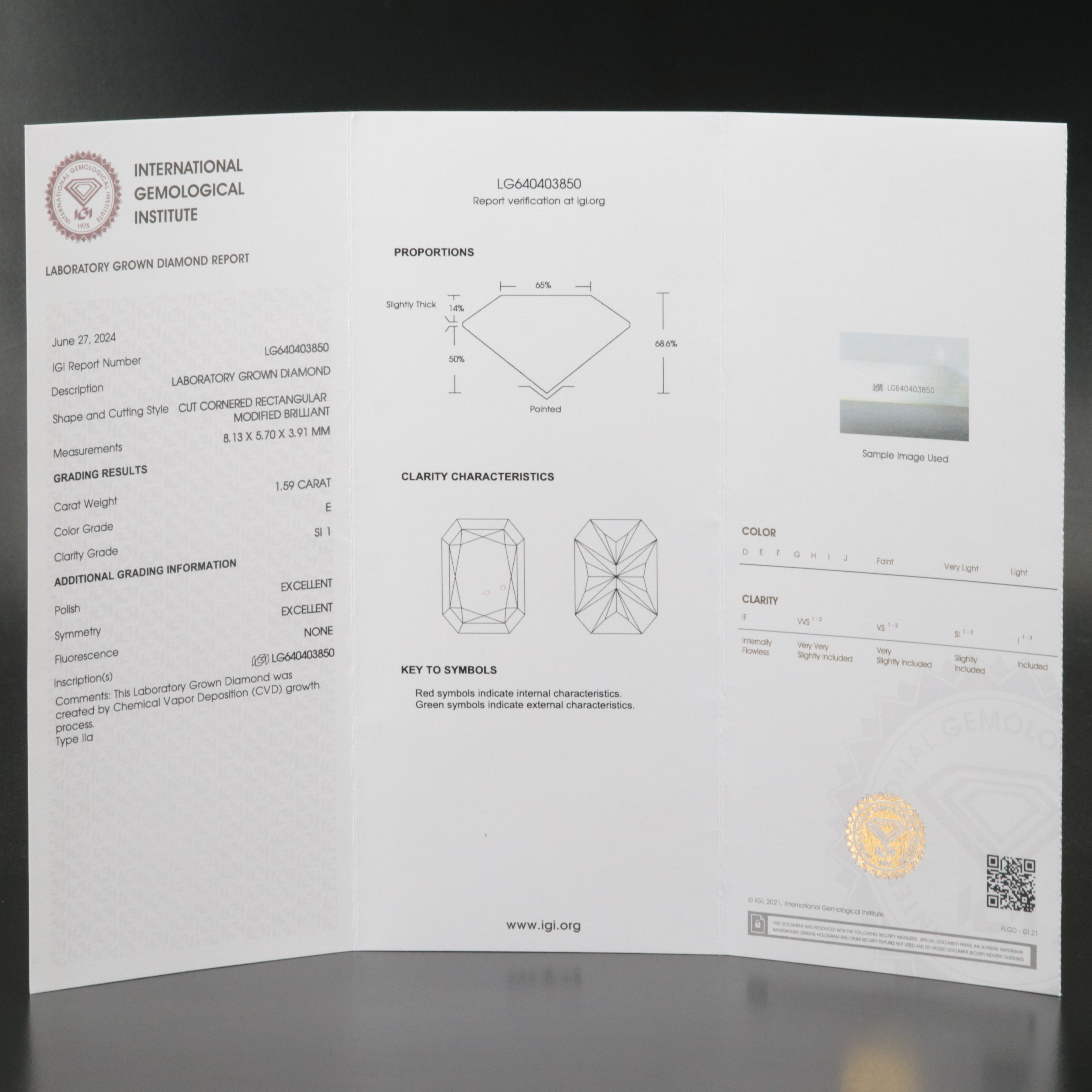 Loose 1.59 CT Lab Grown Diamond with IGI Report
