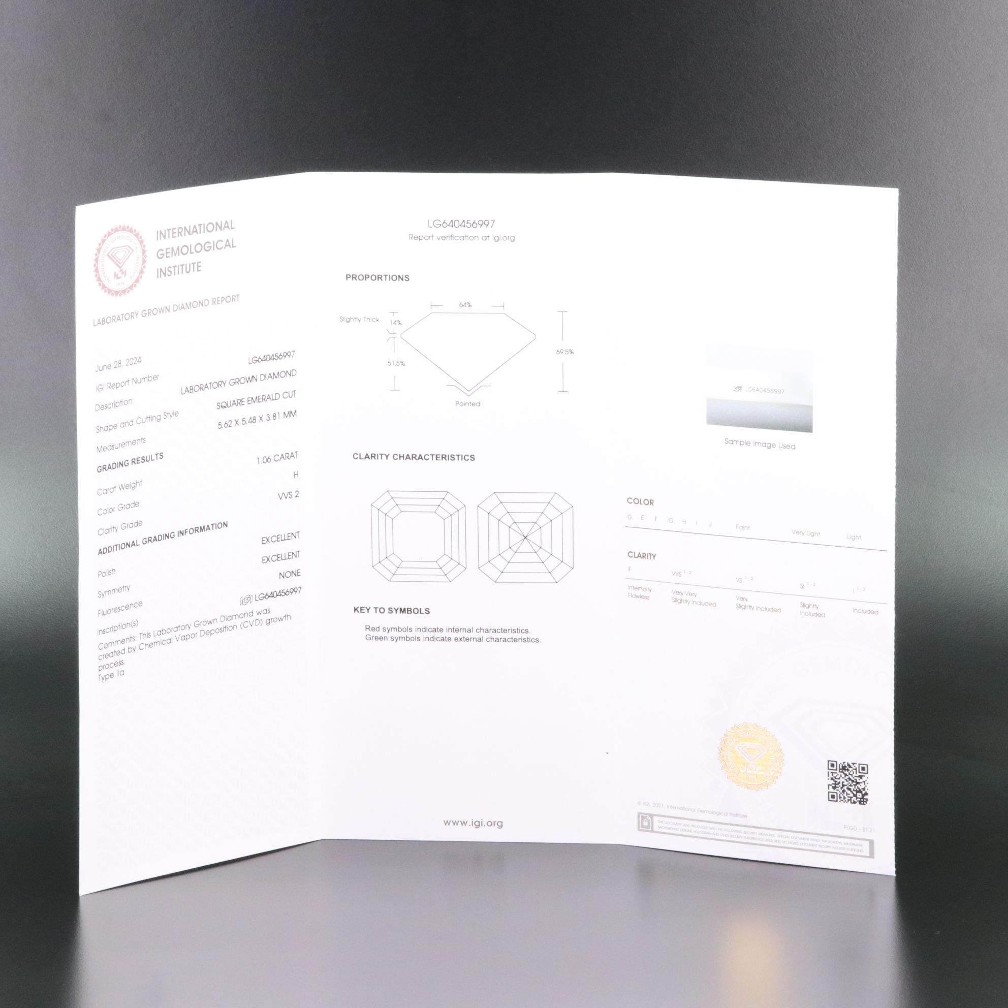 Loose 1.06 CT Lab Grown Diamond with IGI Report