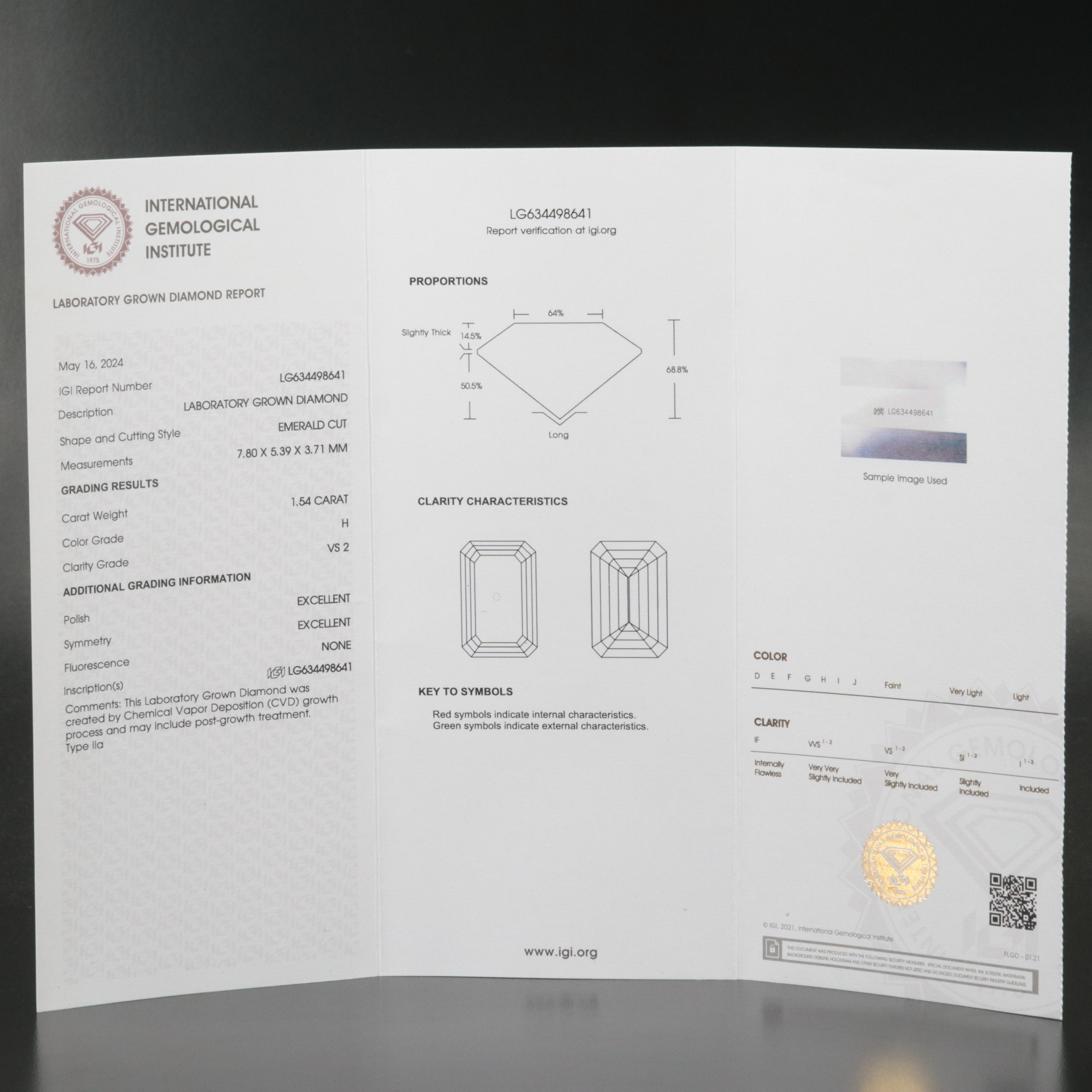 Loose 1.54 CT Lab Grown Diamond with IGI Report