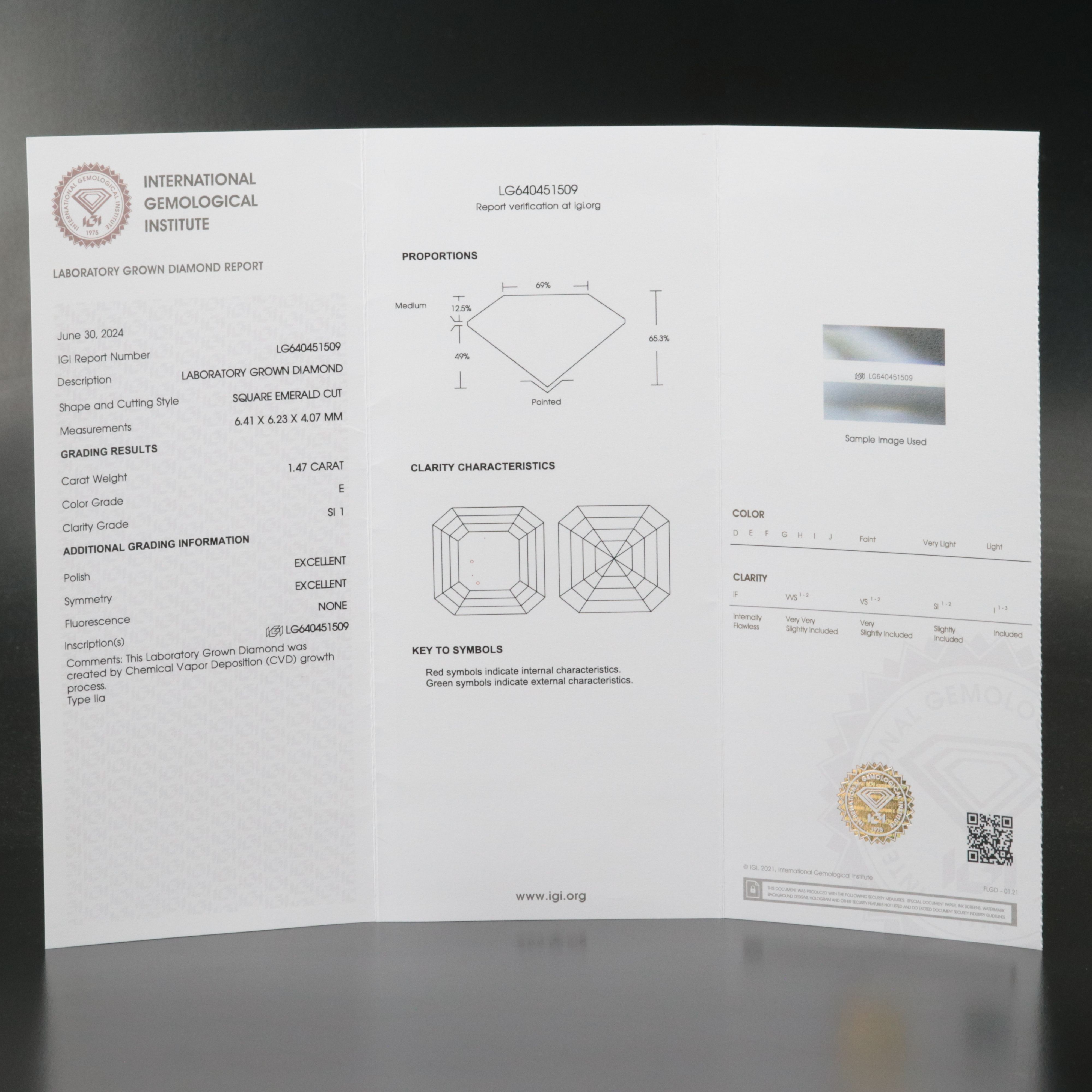 Loose 1.47 CT Lab Grown Diamond with IGI Report