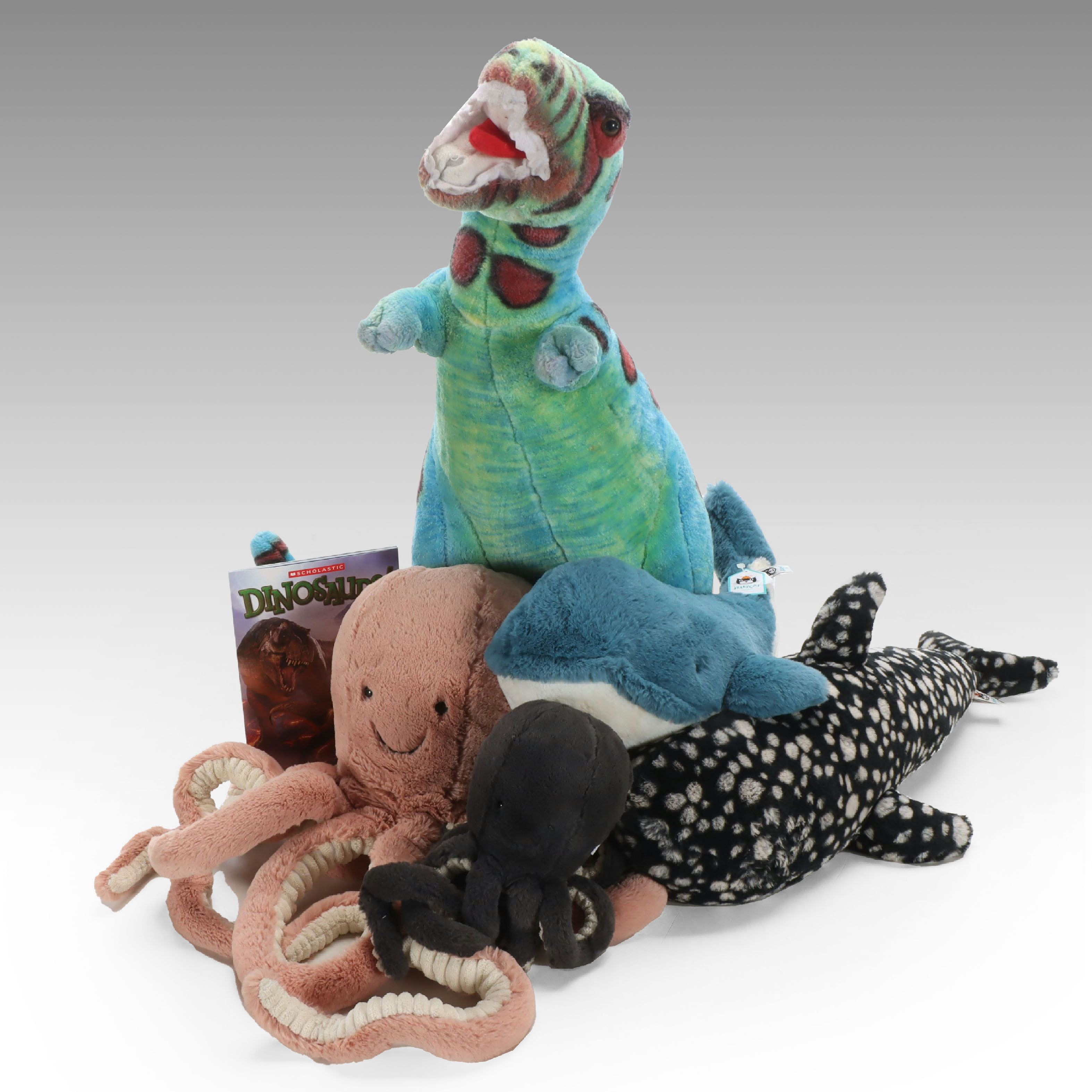 Jellycat Whale, Shark and Octopus Stuffed Toys with Other Dinosaur Toy and Book