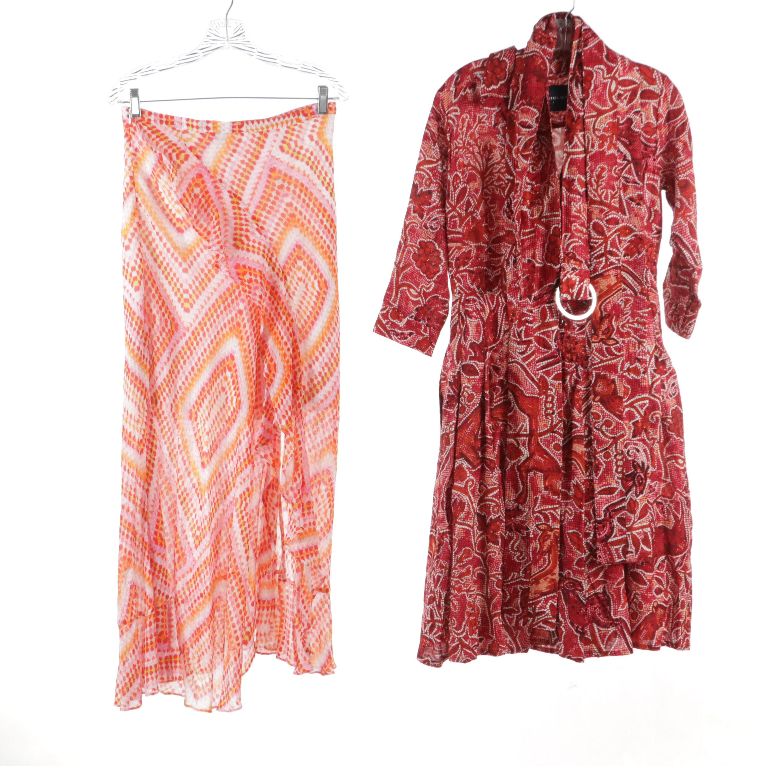 Samantha Sung Red Printed Linen Shirt Dress, All Saints Ruffled Maxi Skirt, More