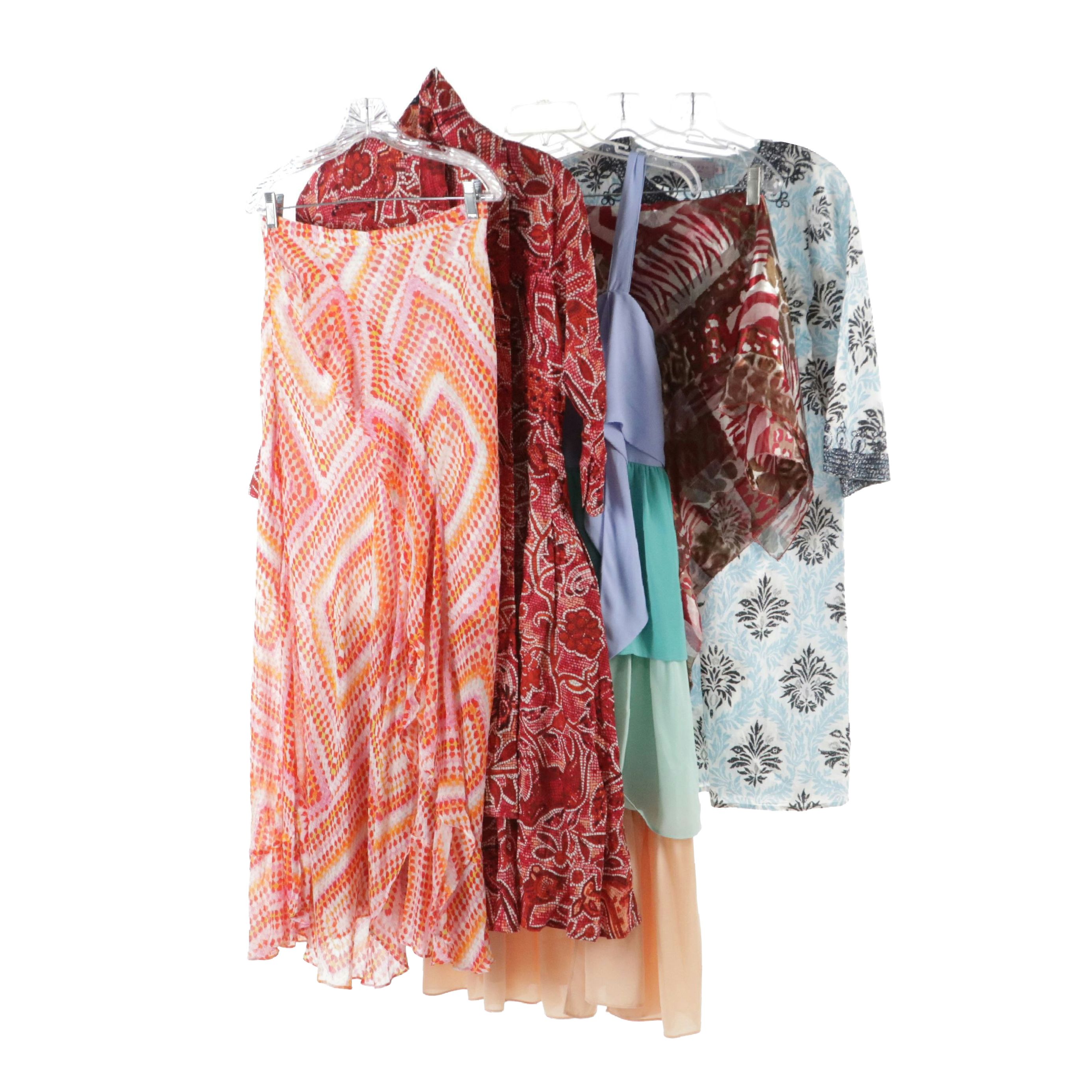 Samantha Sung Red Printed Linen Shirt Dress, All Saints Ruffled Maxi Skirt, More