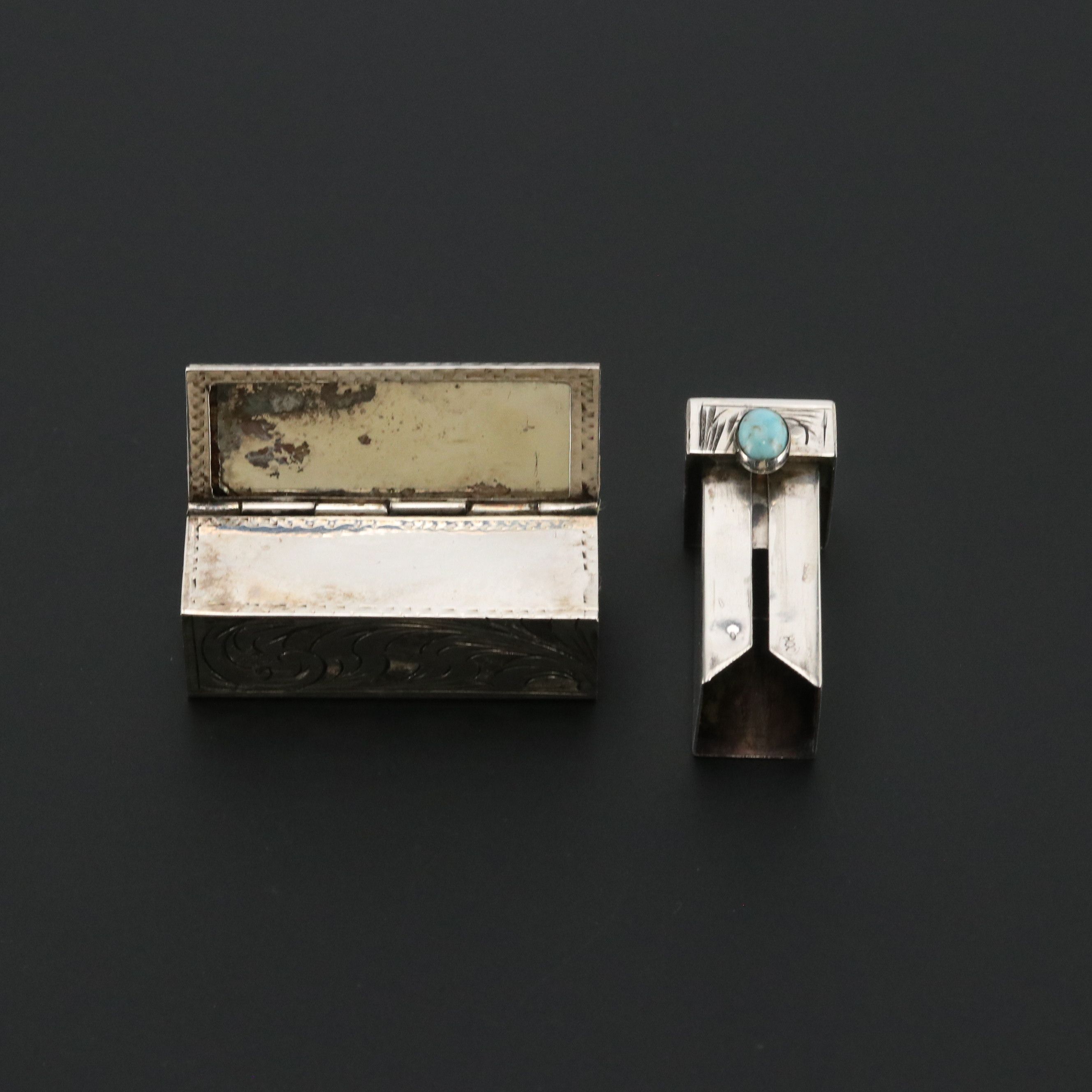 Tutunzi Rome 800 Silver Imitation Turquoise Lipstick Case with Mirror