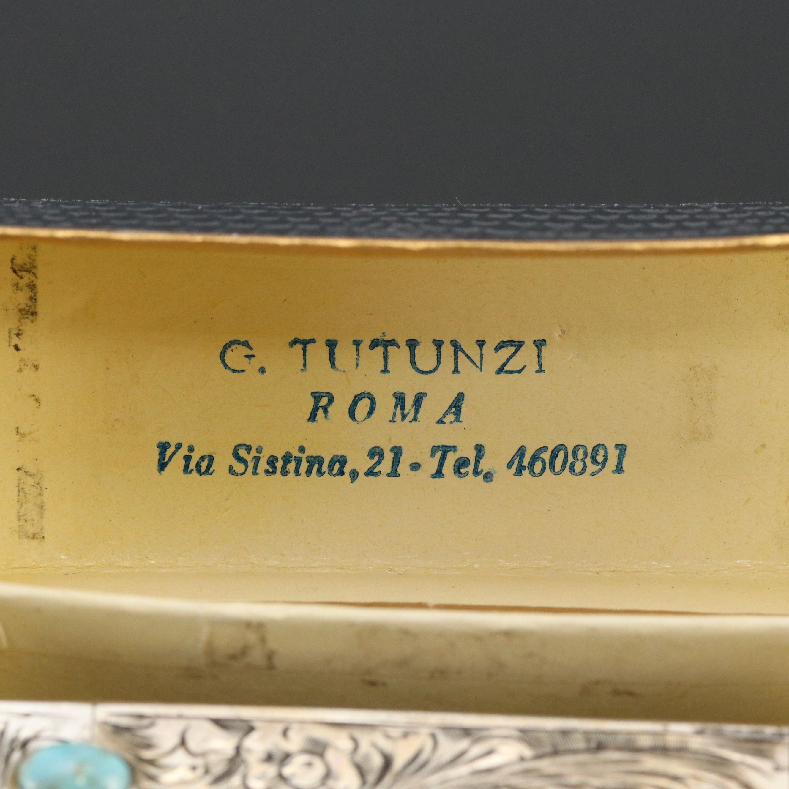 Tutunzi Rome 800 Silver Imitation Turquoise Lipstick Case with Mirror