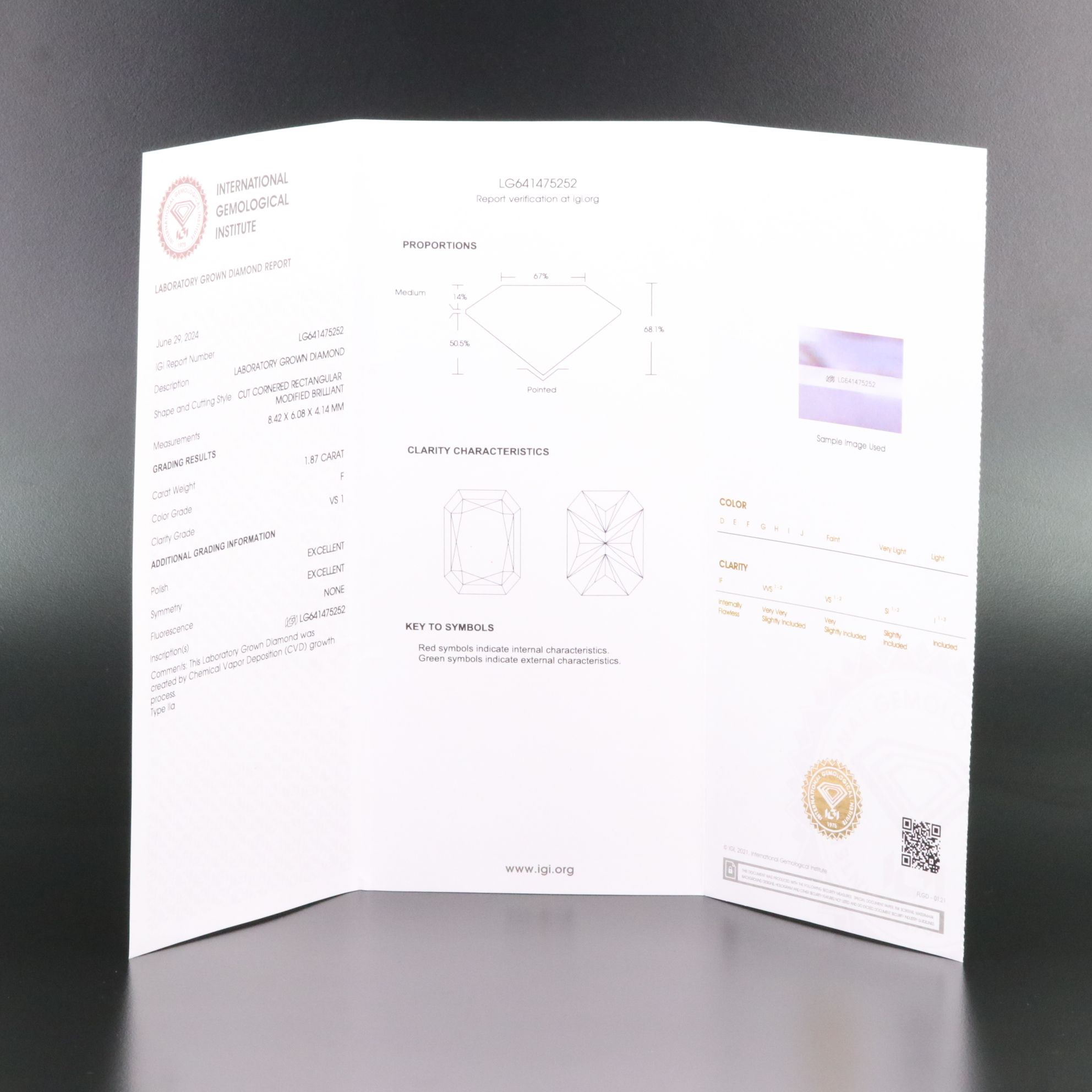 Loose 1.87 CT Lab Grown Diamond with IGI Report