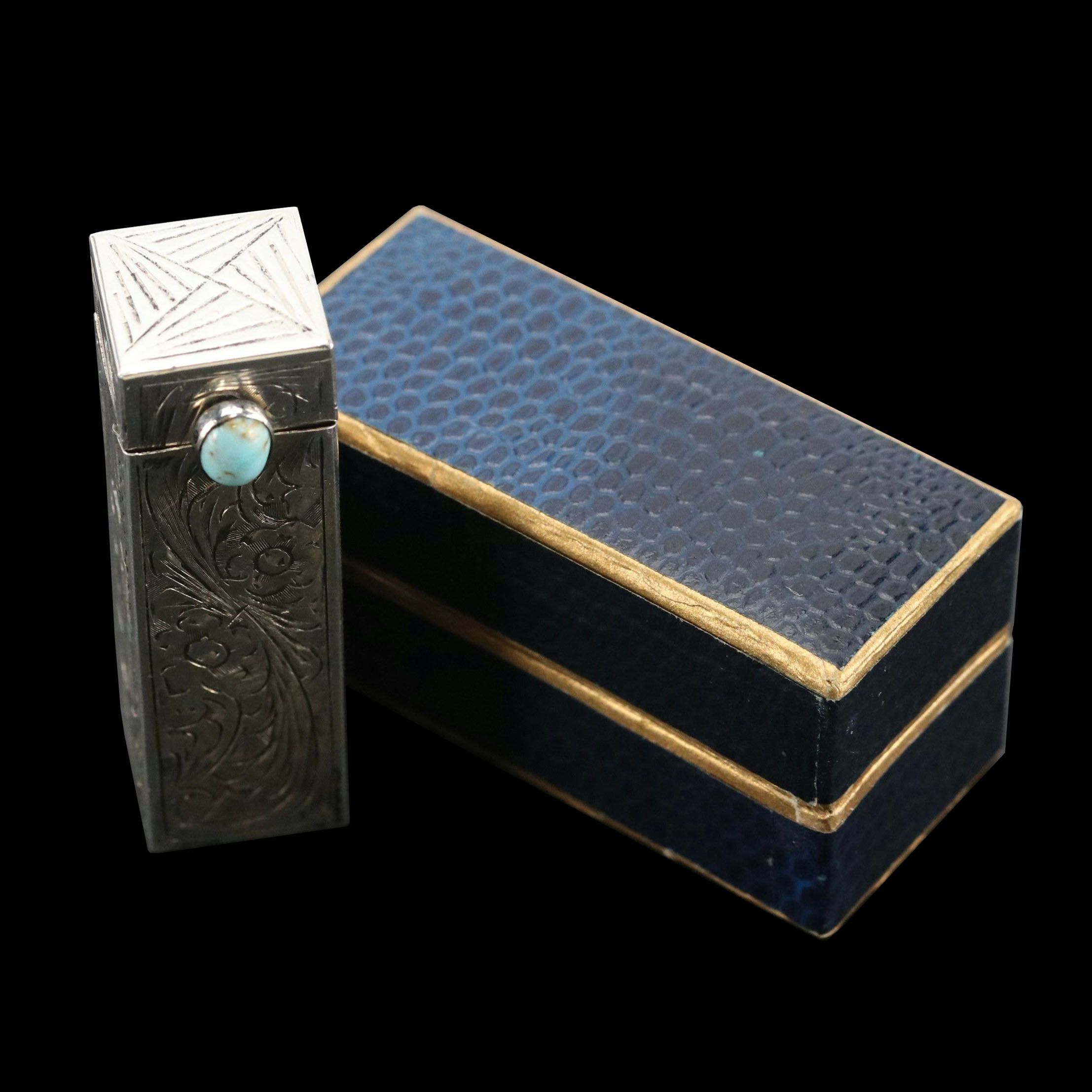 Tutunzi Rome 800 Silver Imitation Turquoise Lipstick Case with Mirror