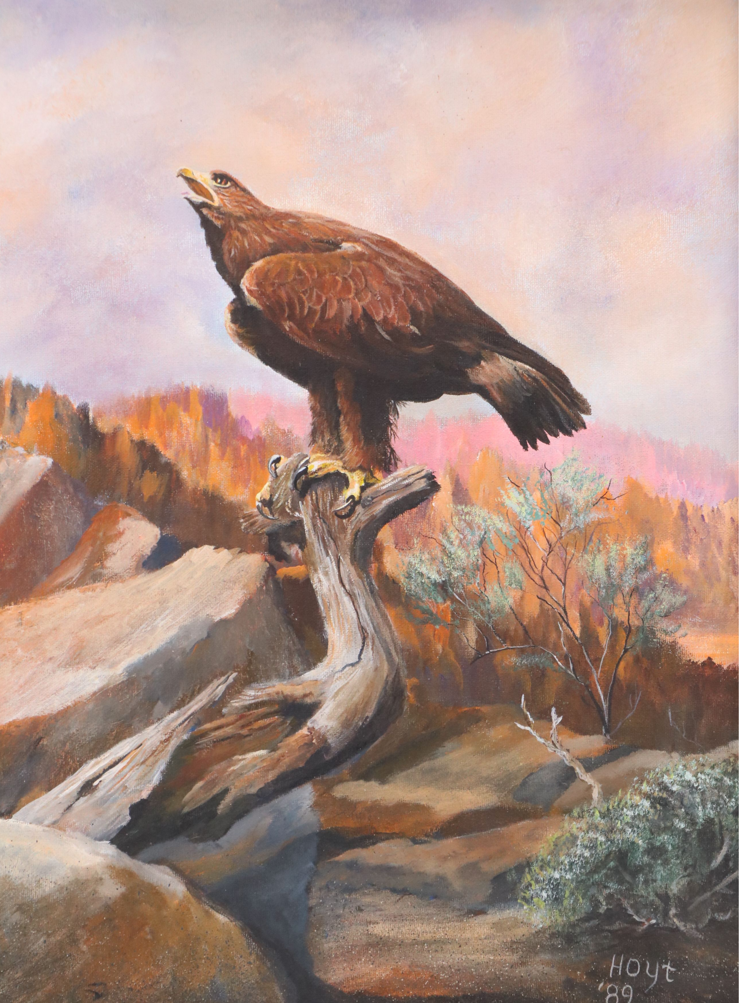 Oil Painting of Perched Golden Eagle, 1989