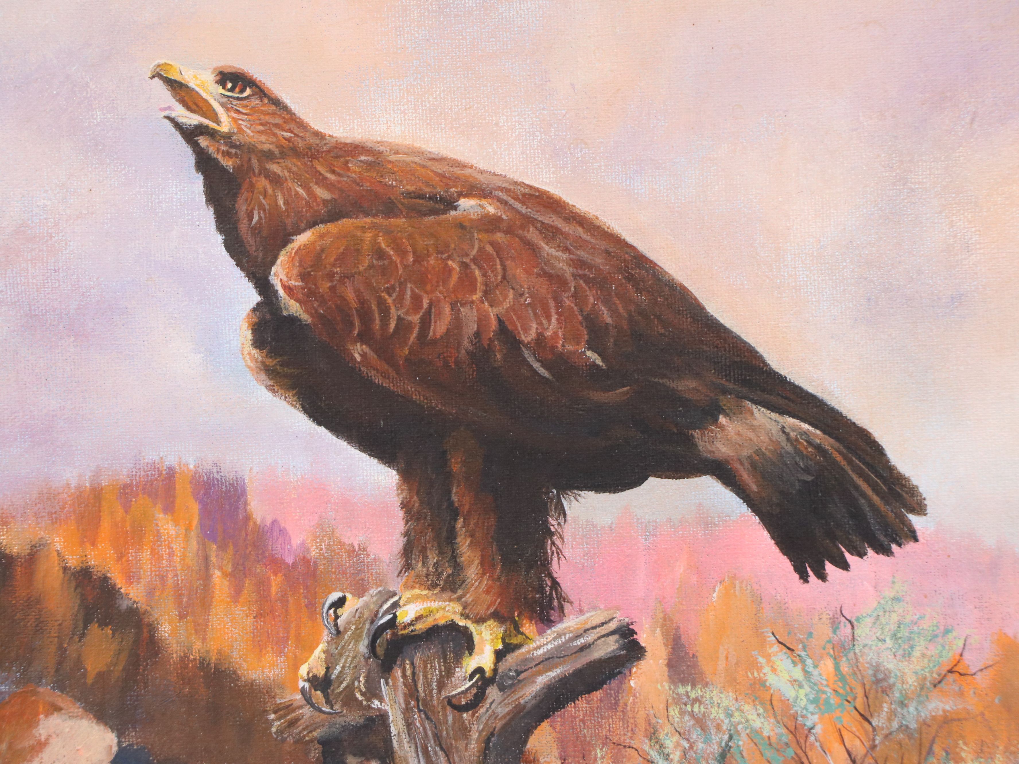 Oil Painting of Perched Golden Eagle, 1989