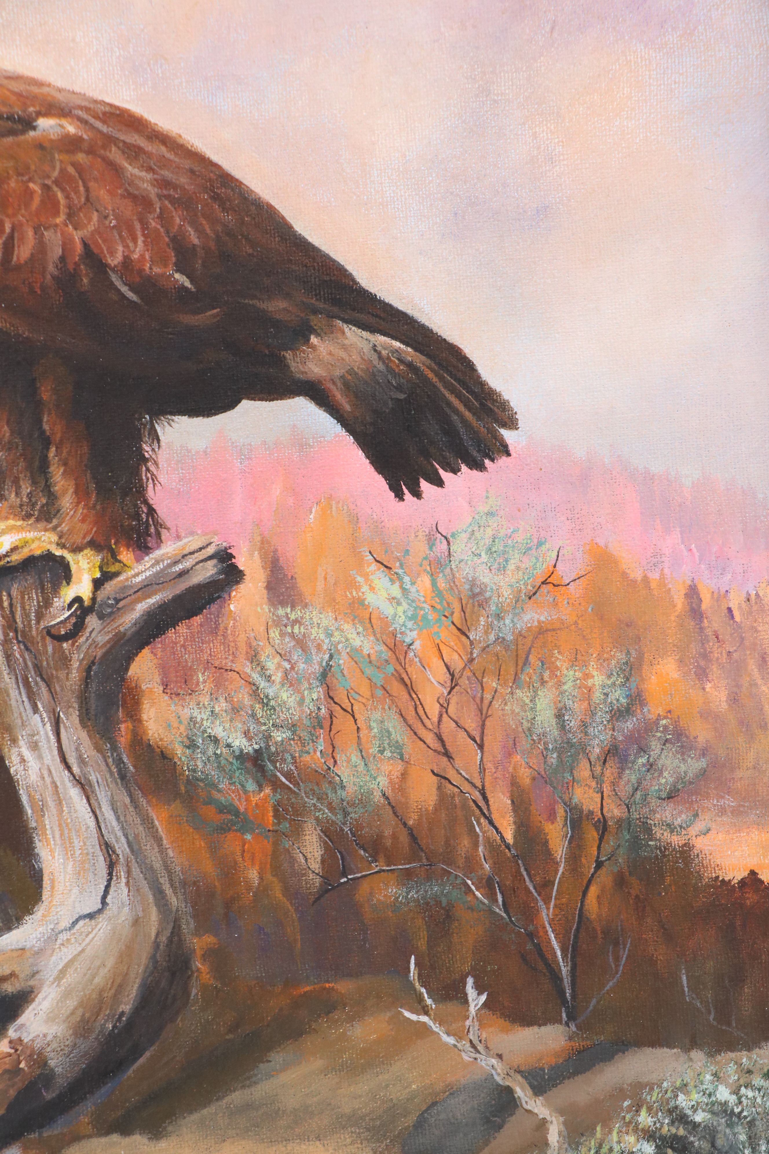 Oil Painting of Perched Golden Eagle, 1989