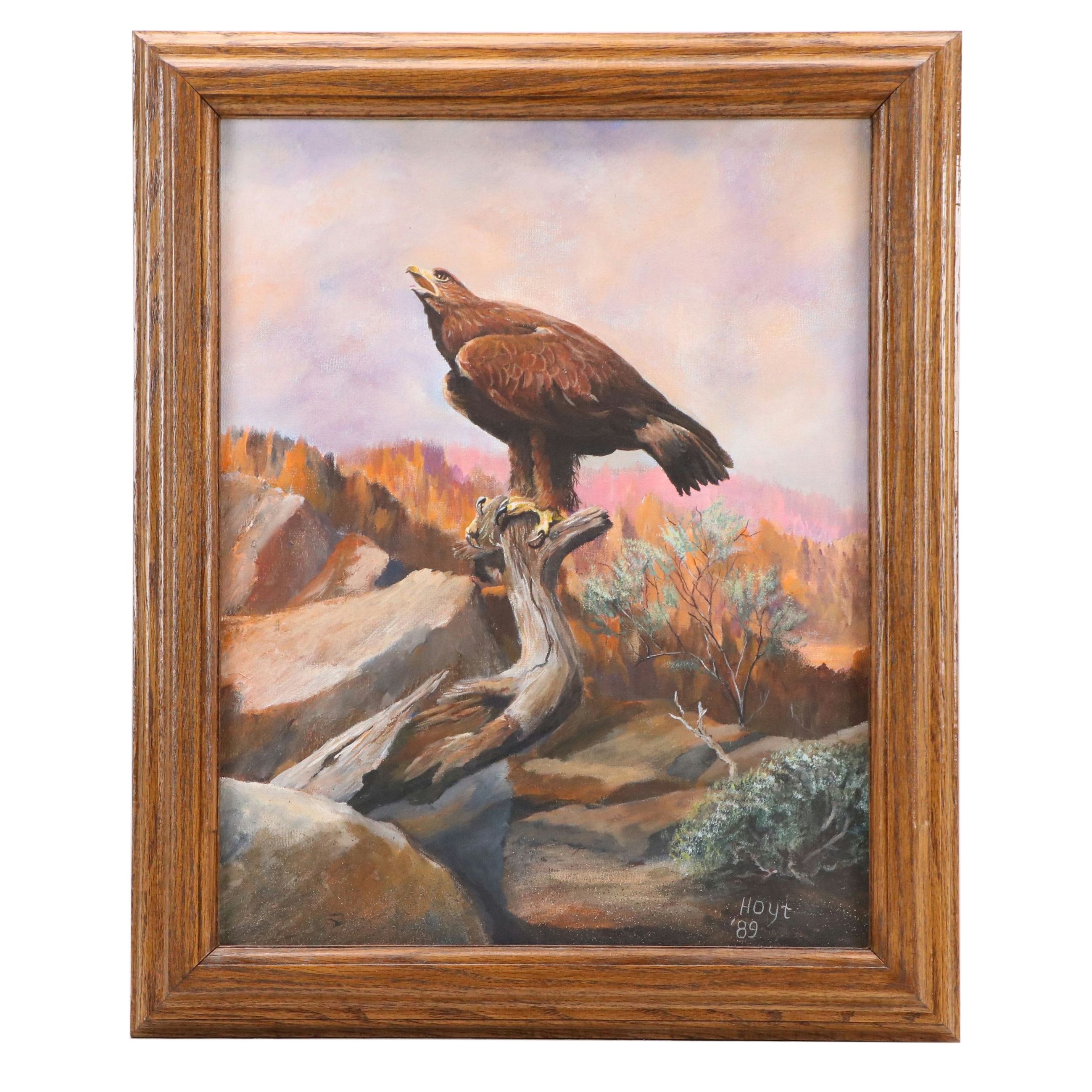 Oil Painting of Perched Golden Eagle, 1989