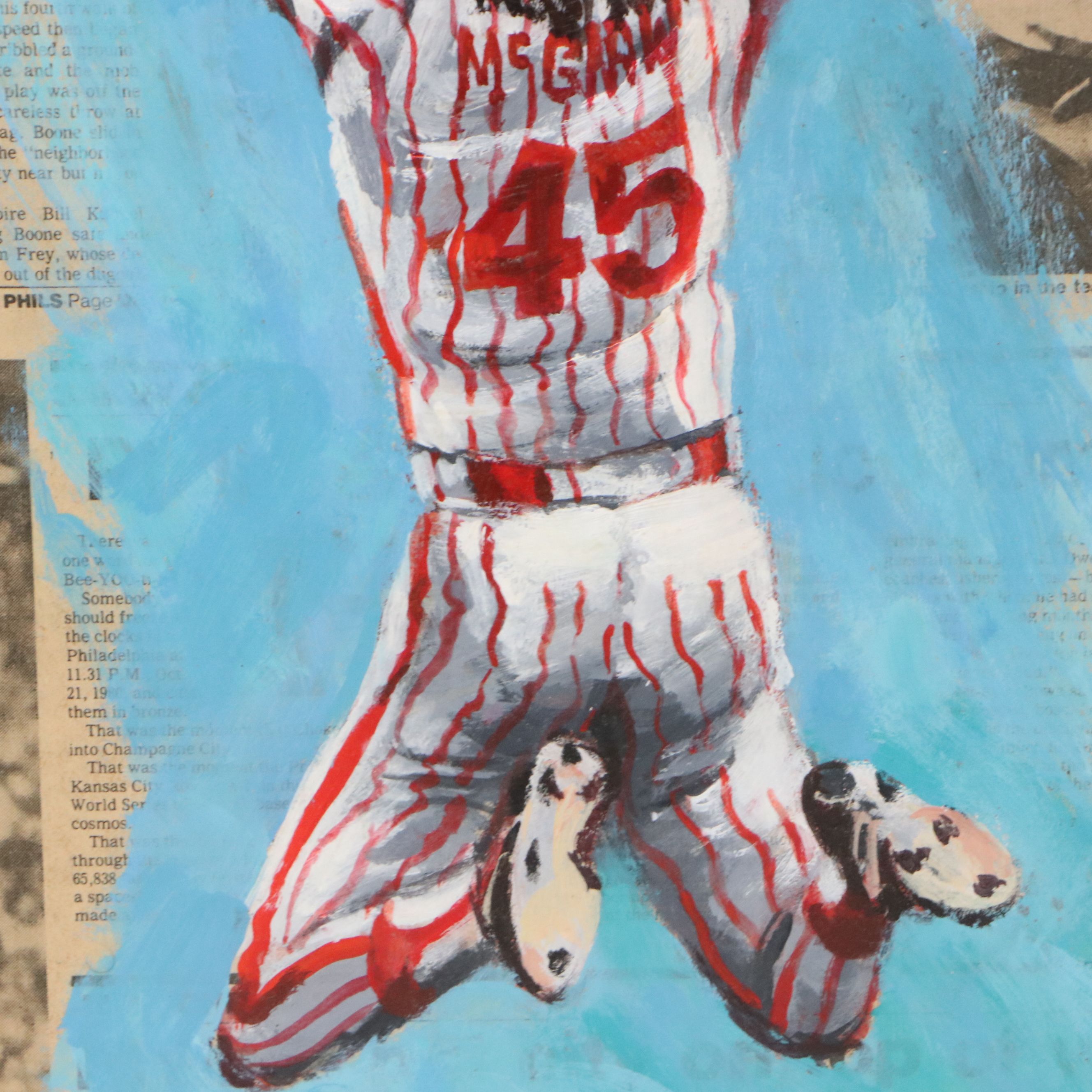 Oil Painting of Tug McGraw on Newspaper, 1980