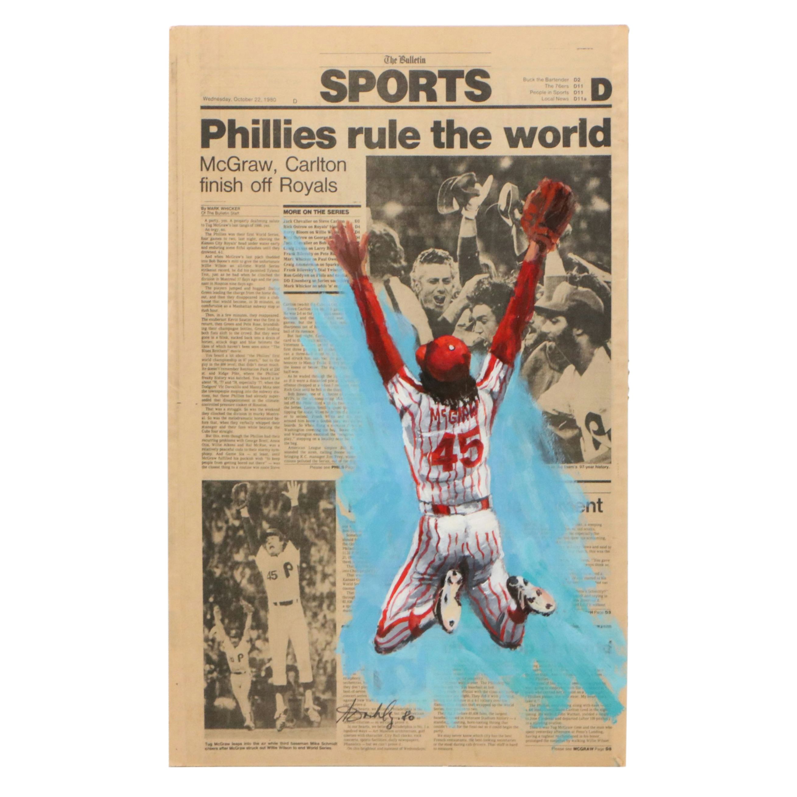 Oil Painting of Tug McGraw on Newspaper, 1980