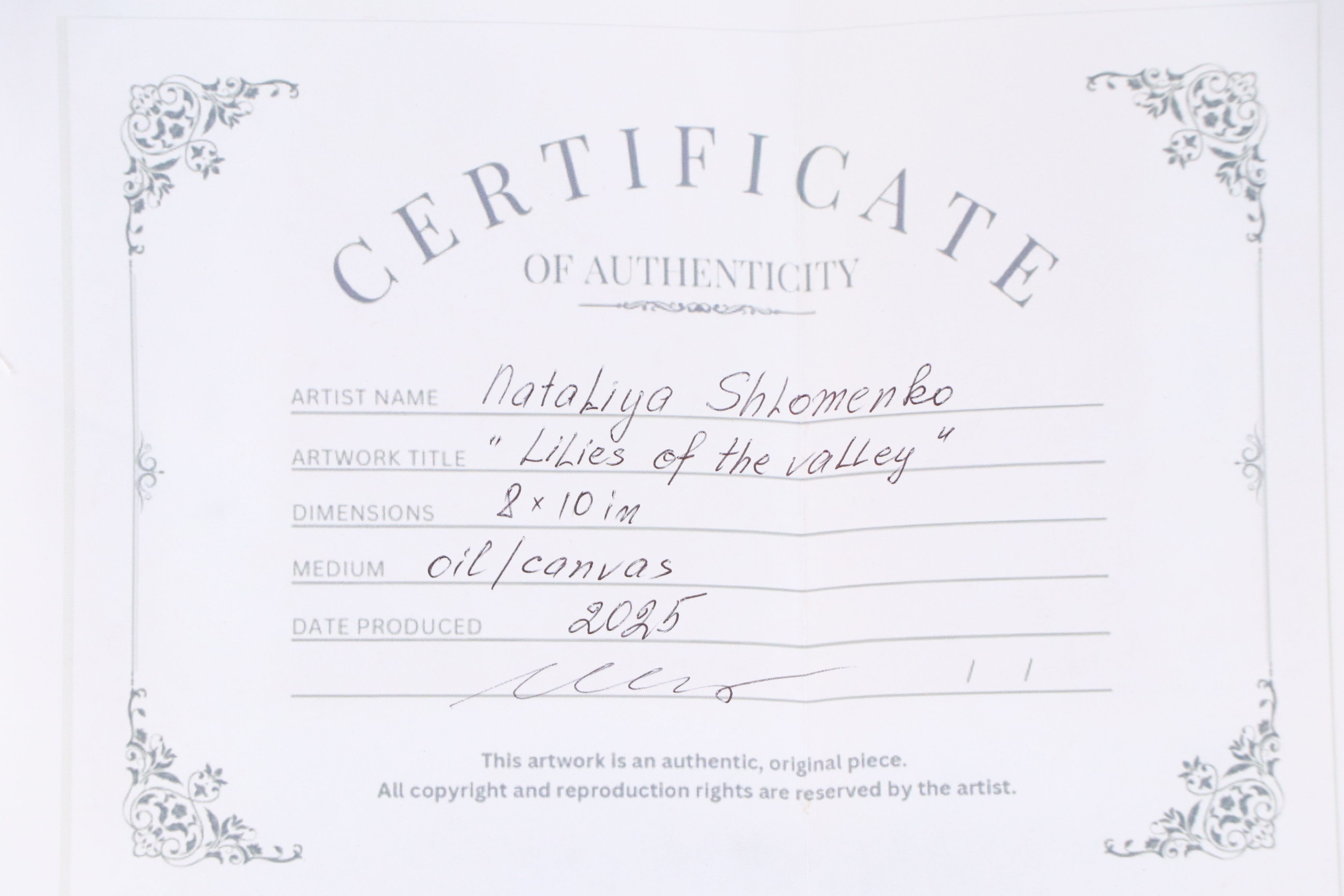 Nataliya Shlomenko Floral Still Life Oil Painting "Lilies of the Valley," 2025