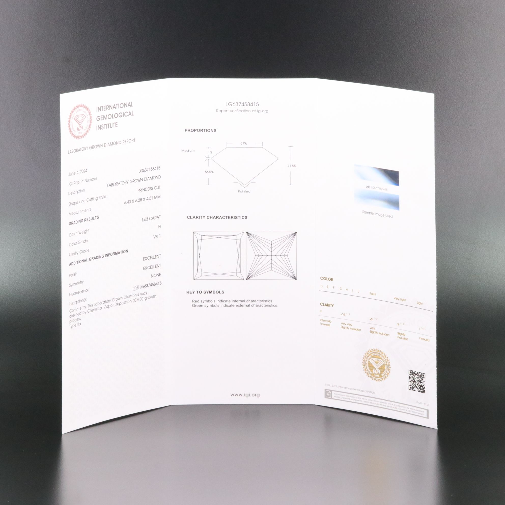 Loose 1.63 CT Lab Grown Diamond with IGI Report